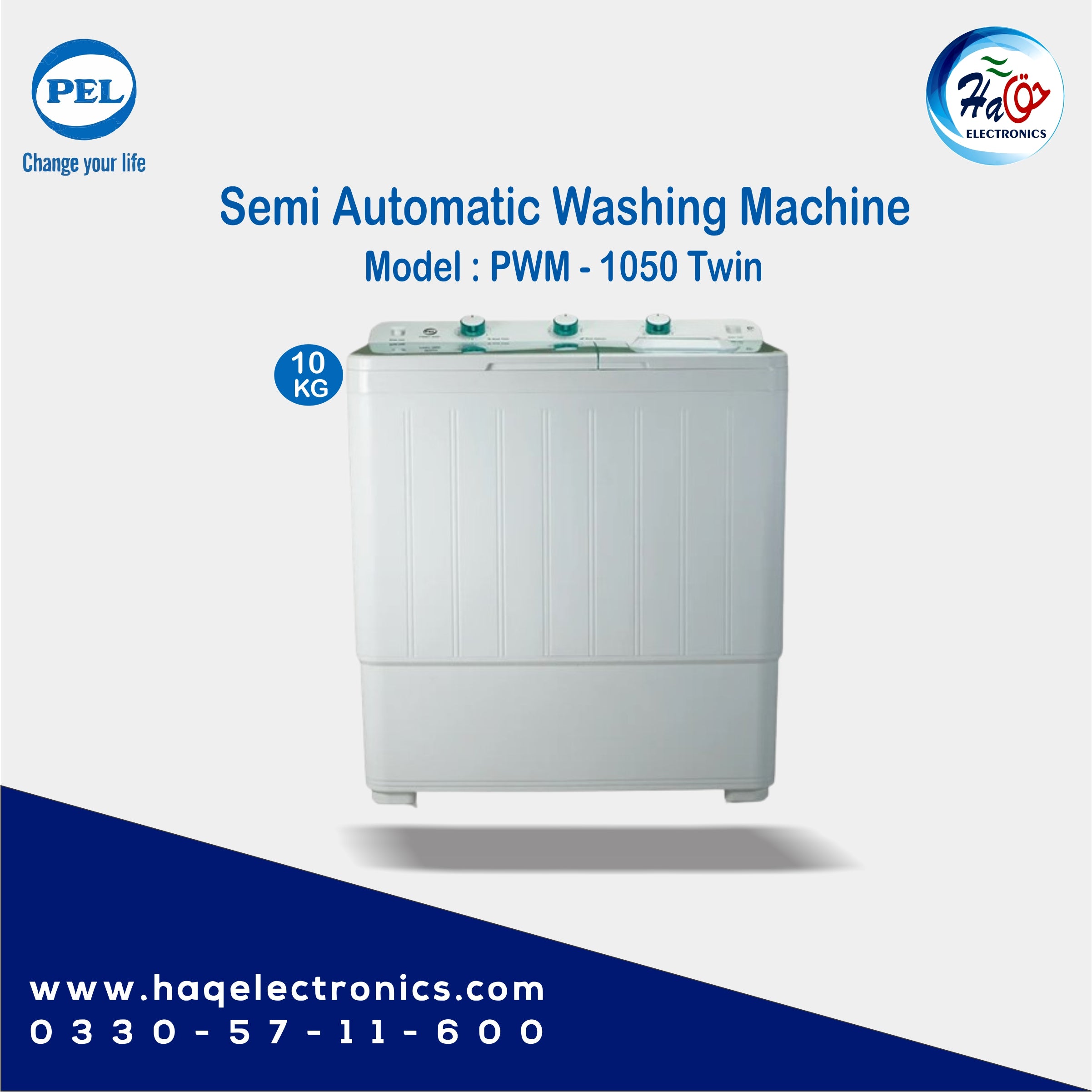 PEL Semi Automatic Washing Machine PWM 1050T (White)