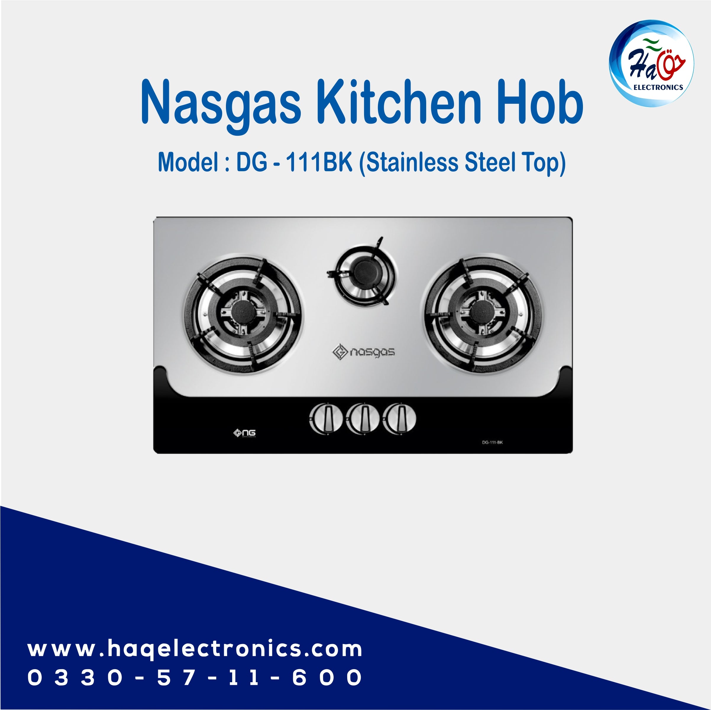 Nasgas Kitchen Hob DG-111BK - Glass Hob with 2 Burners