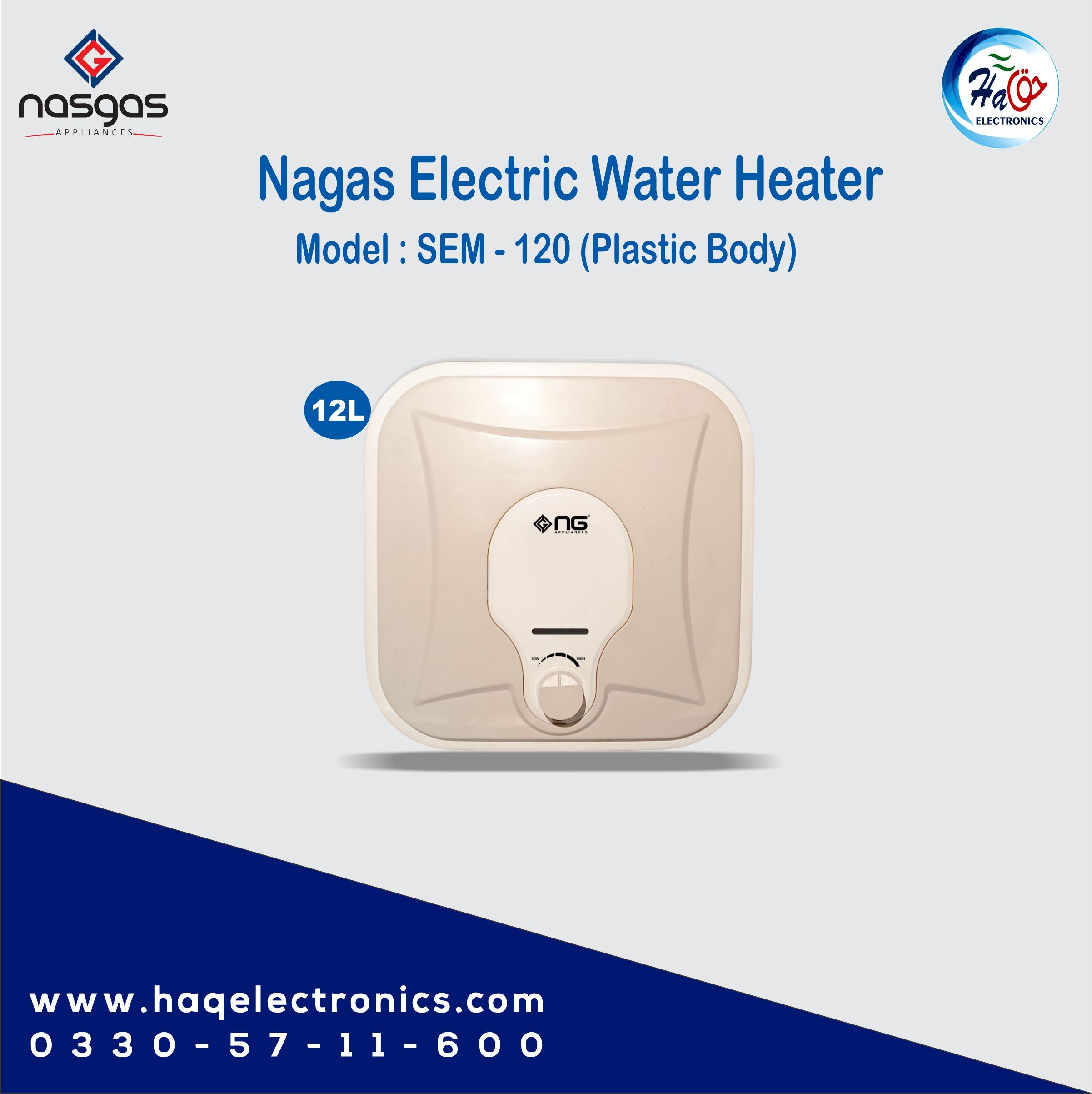 Nasgas electric geyser SEM-120 (Plastic Body)
