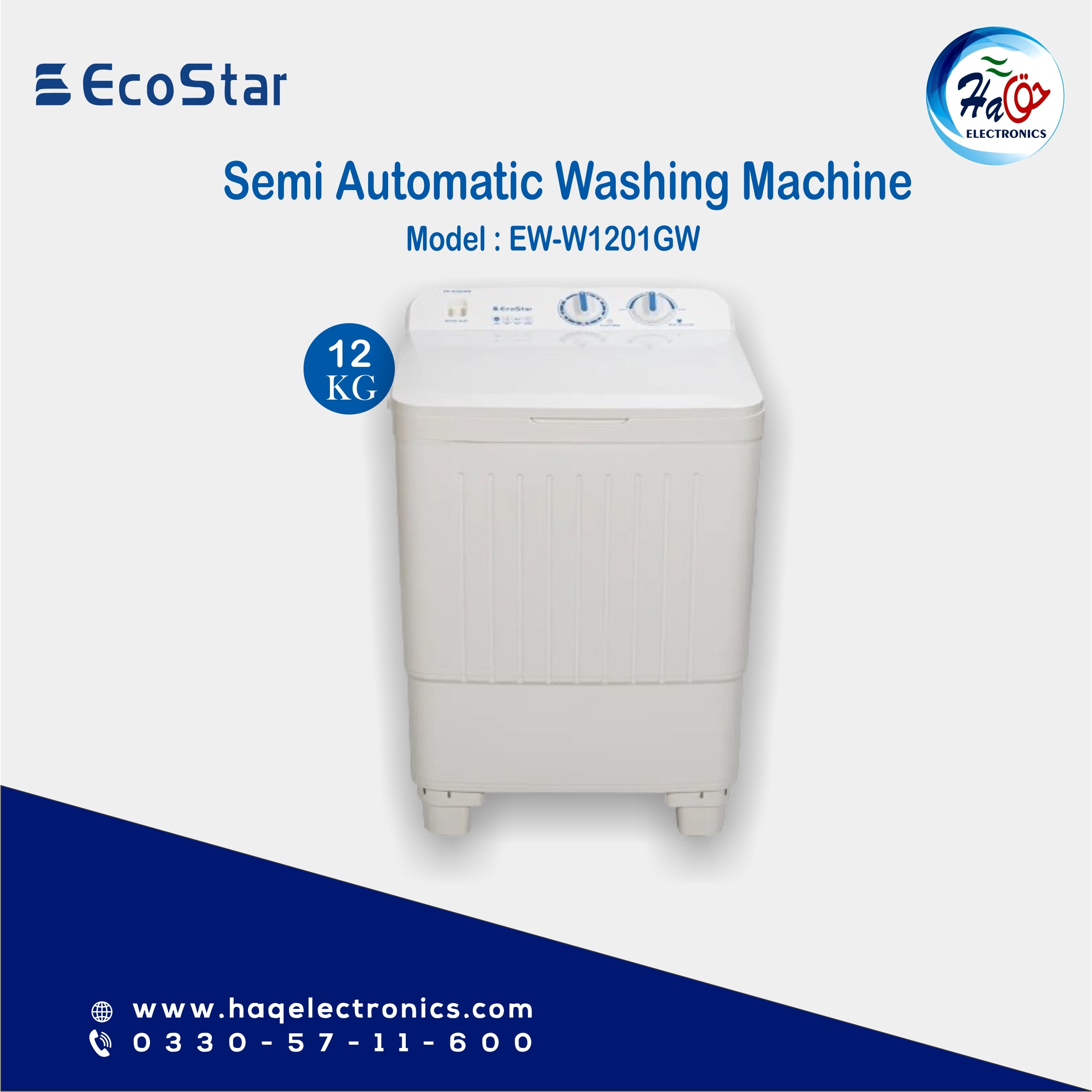 EcoStar Semi Automatic Washing Machine EW-W1201GW (12 kg)