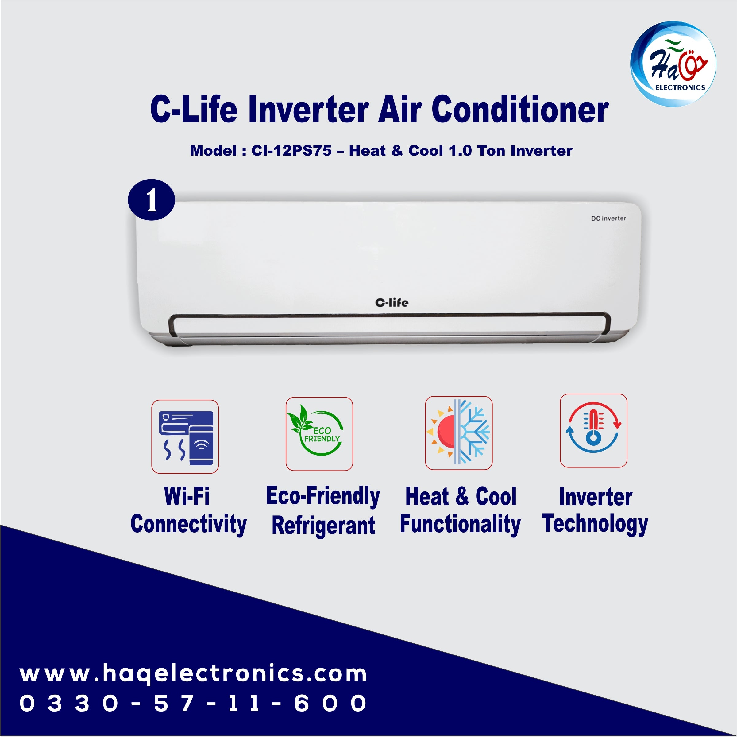 C-Life Split AC CI-12PS75 – Heat & Cool 1.0 Ton Inverter