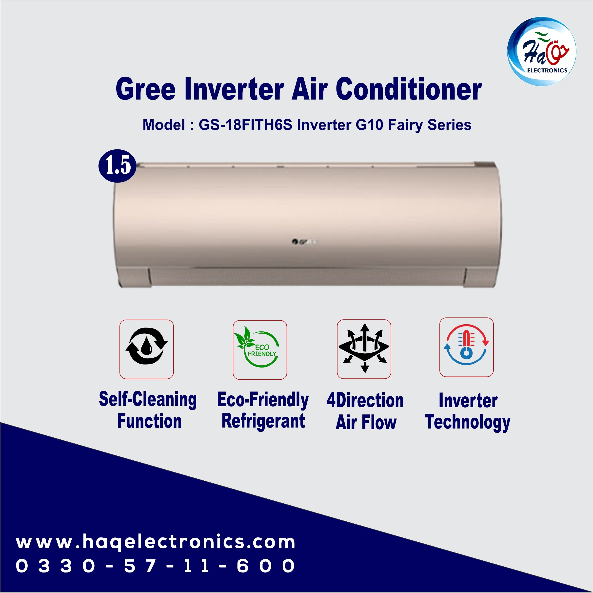 GREE Split AC GS-18FITH6S - 1.5 Ton Inverter G10 Fairy Series