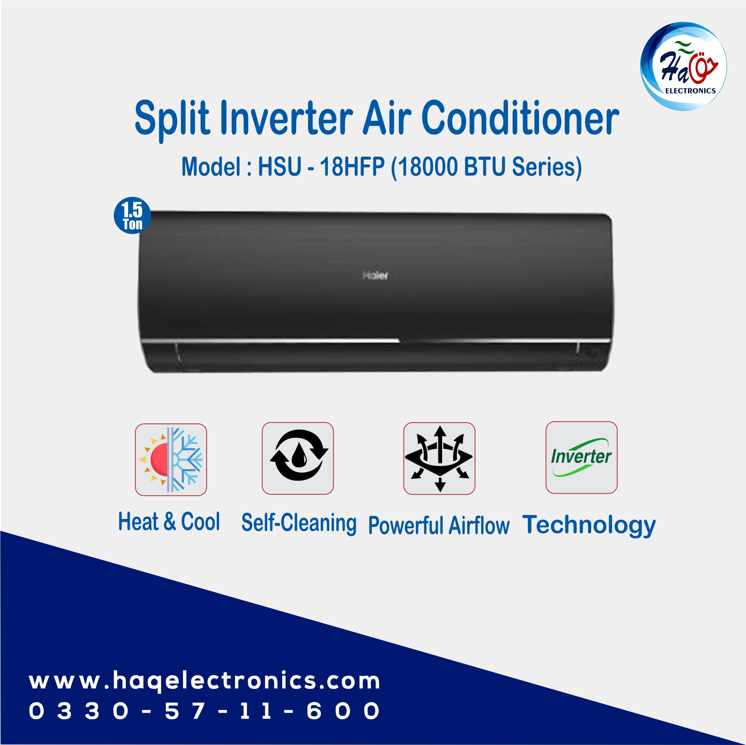 Haier Split AC 1.5 Ton 18HFPCA Inverter (W,B,S,G)