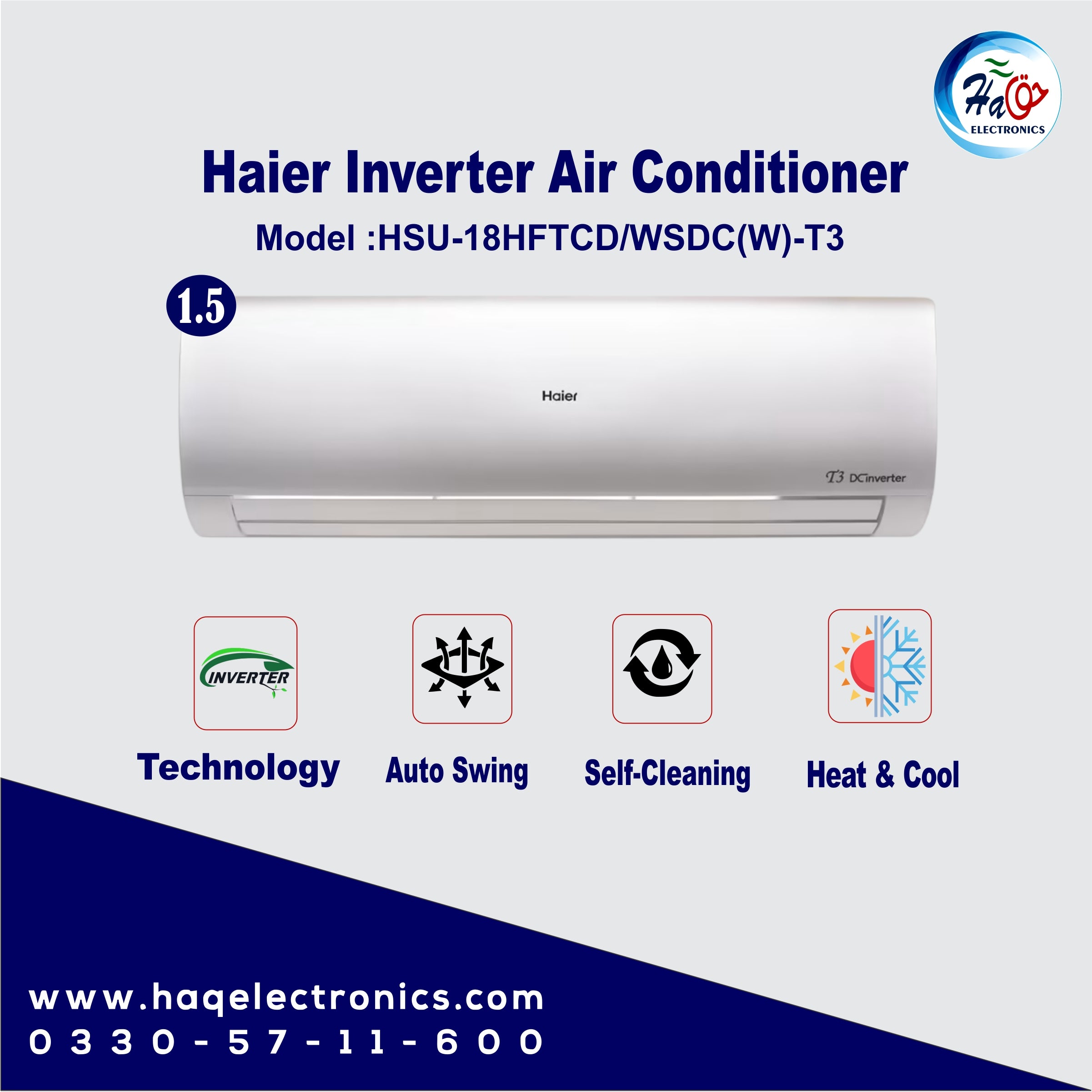 Haier Split AC HSU-18HFTCD/WSDC(W)-T3 Thunder Inverter