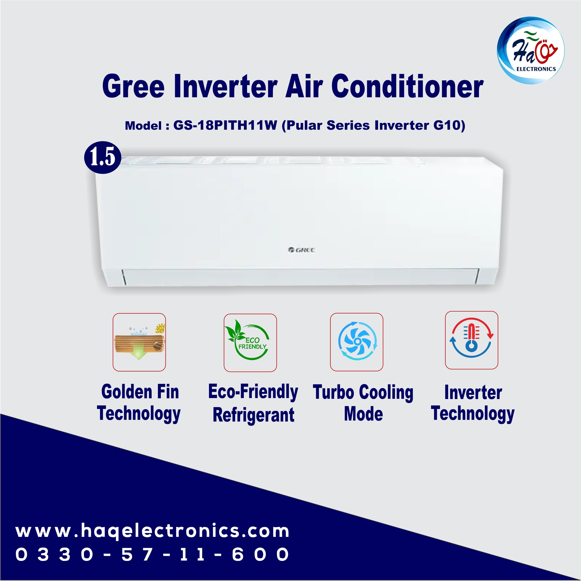 Gree Split AC GS-18PITH11W 1.5 Ton (G10 Inverter Pular Series)