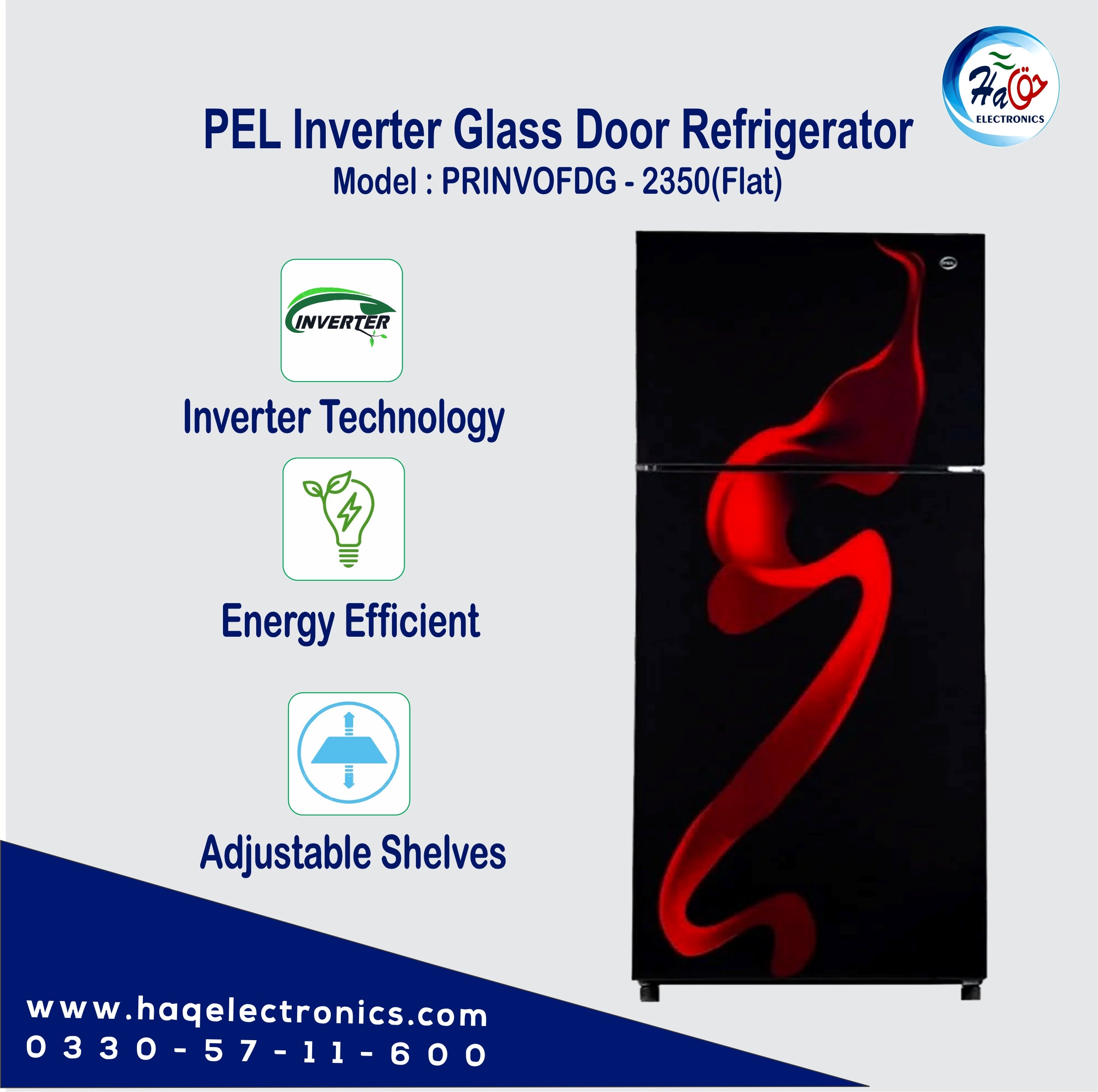 PEL PRINVOFGD-2350 Inverter On Flat Glass Door Refrigerator