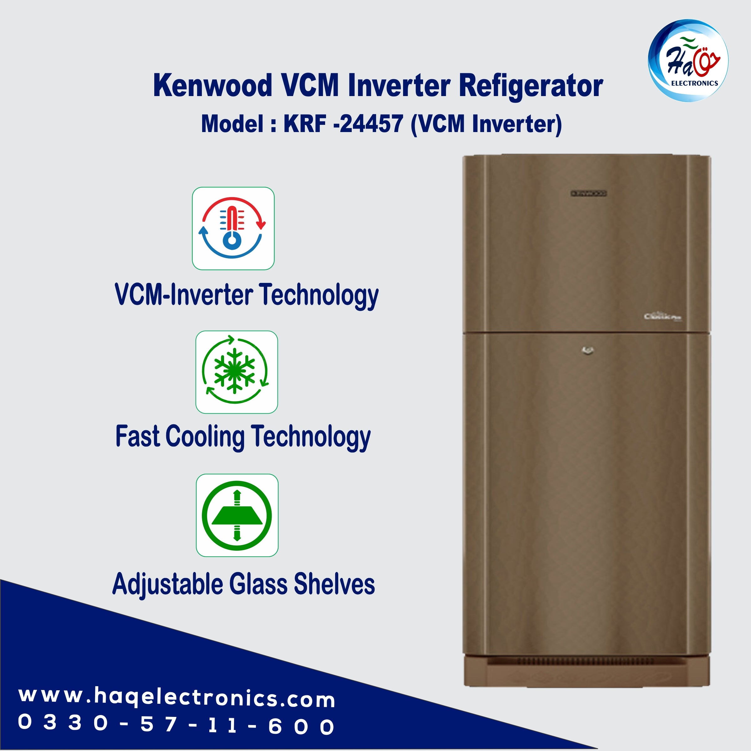 Kenwood Refrigerator KRF-24457 VCM Inverter | Energy Efficient & Spacious