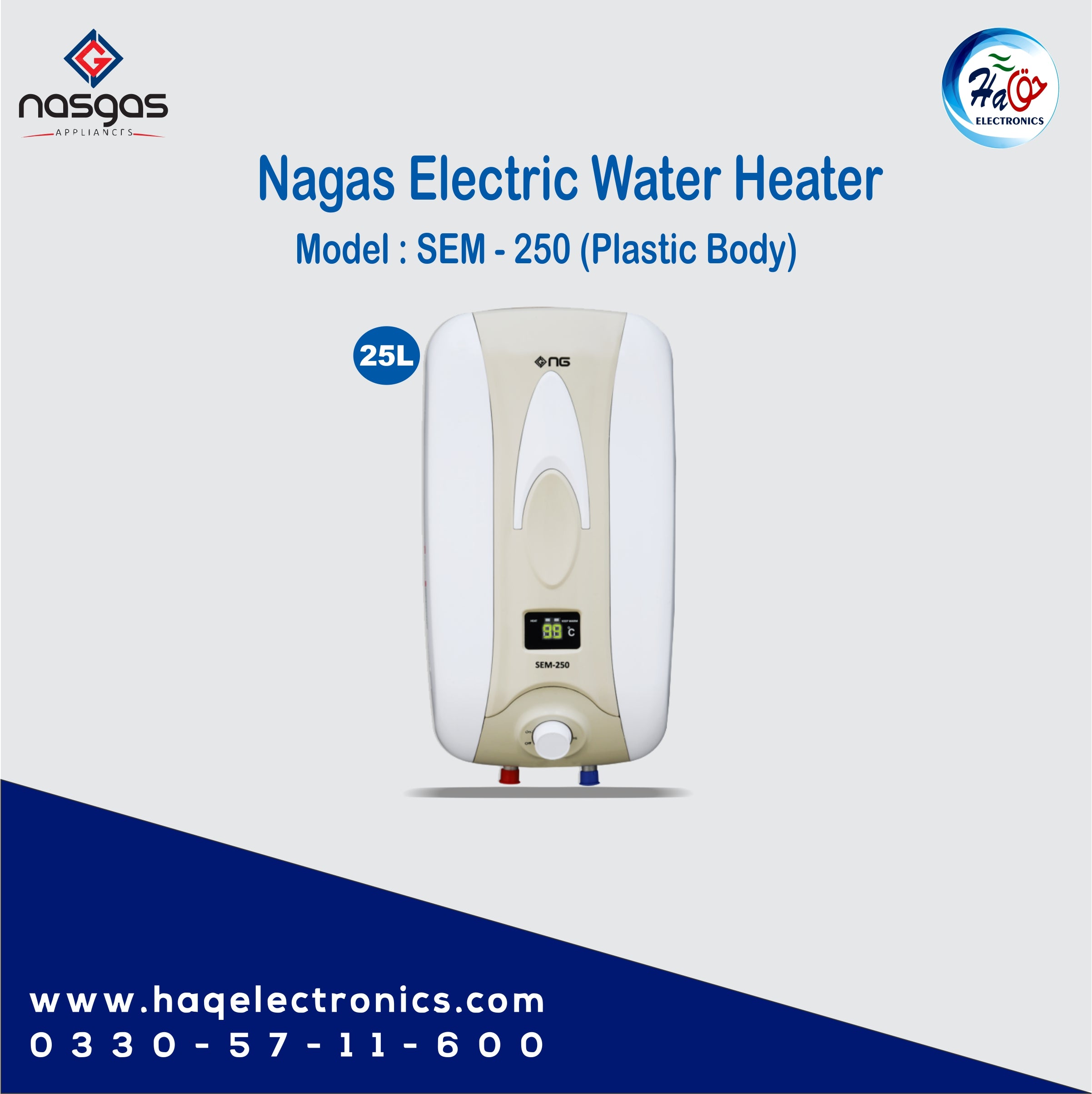Nasgas electric geyser SEM-250 (Plastic Body)