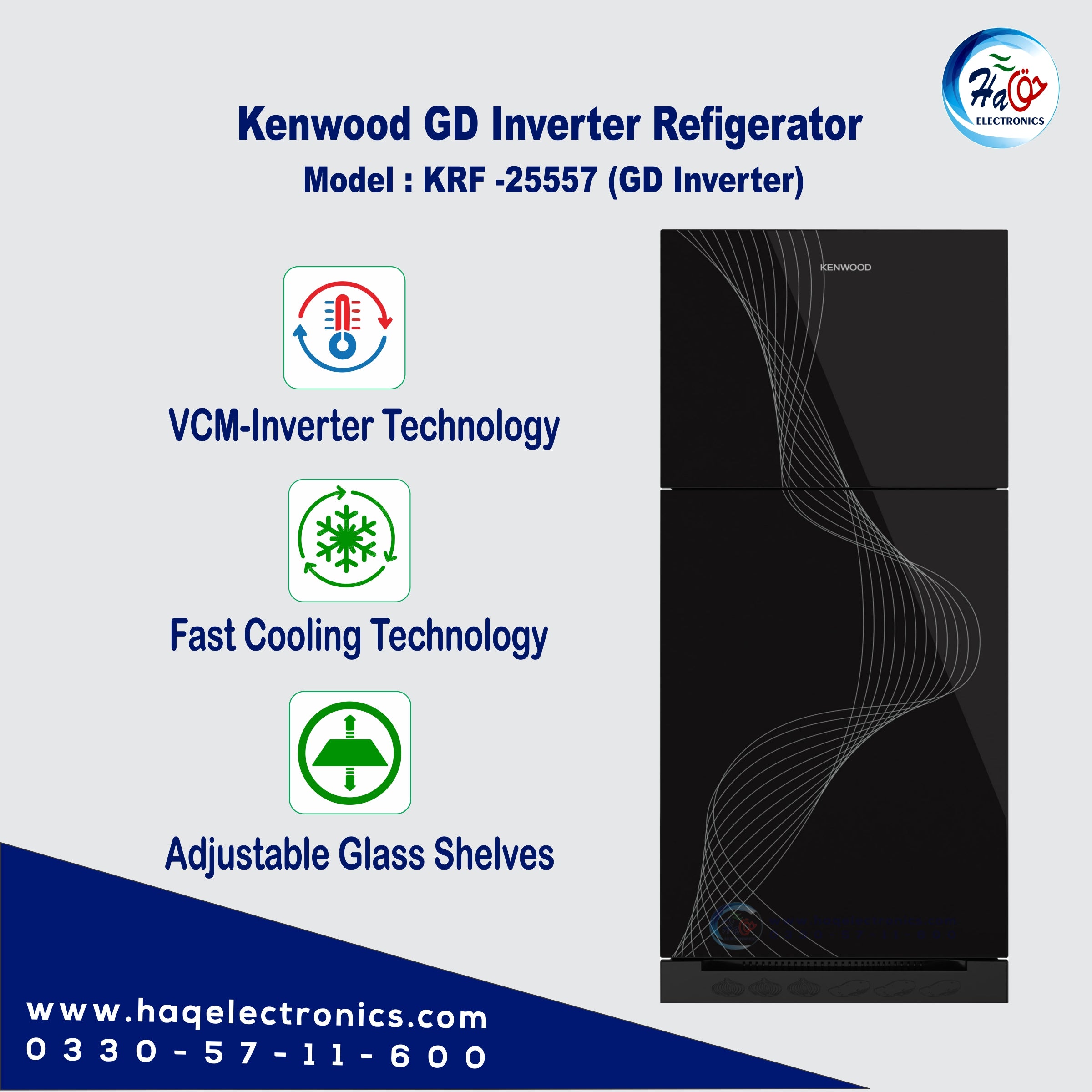 Kenwood Refrigerator KRF-25557 Glass Door Inverter