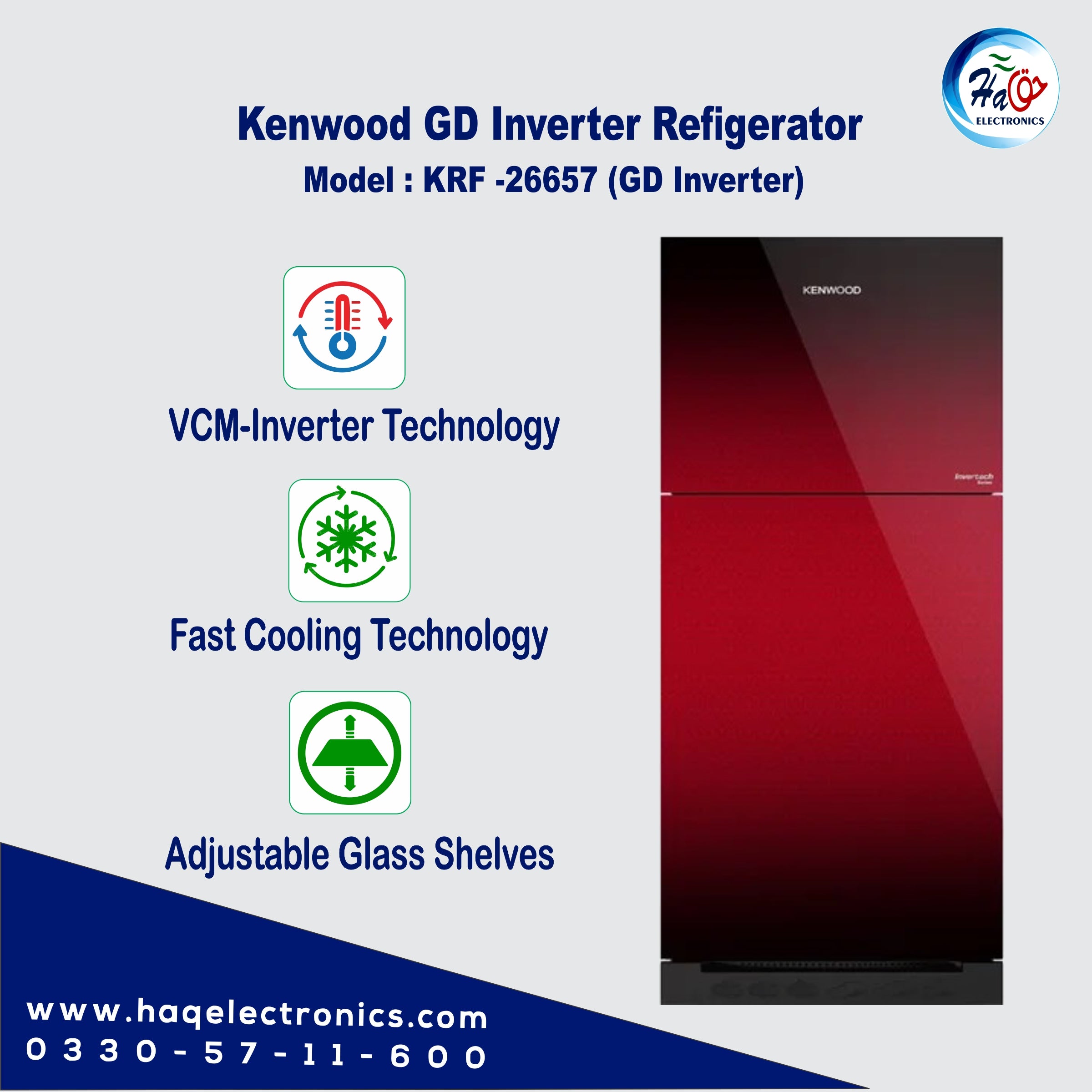 Kenwood Refrigerator KRF-26657 | Glass Door Inverter