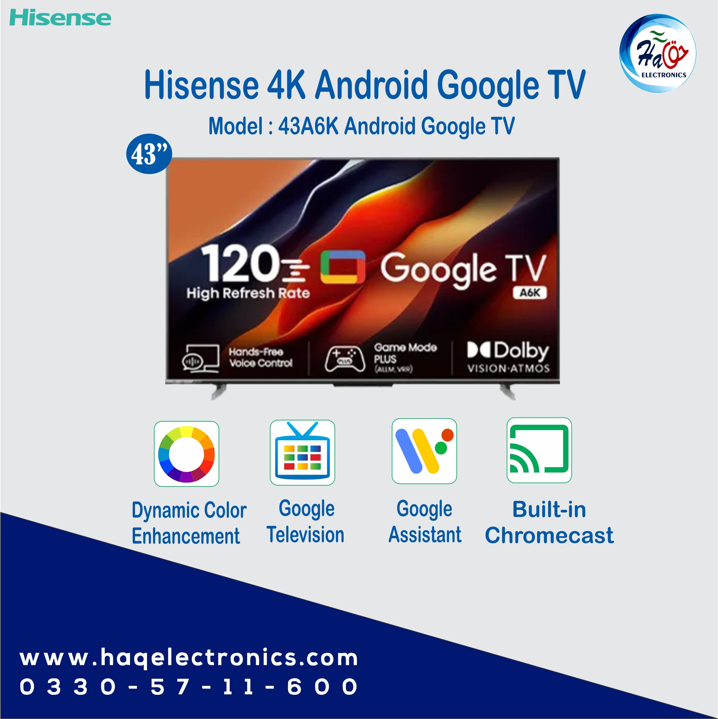 Hisense 4K Android Smart LED TV 43A6K