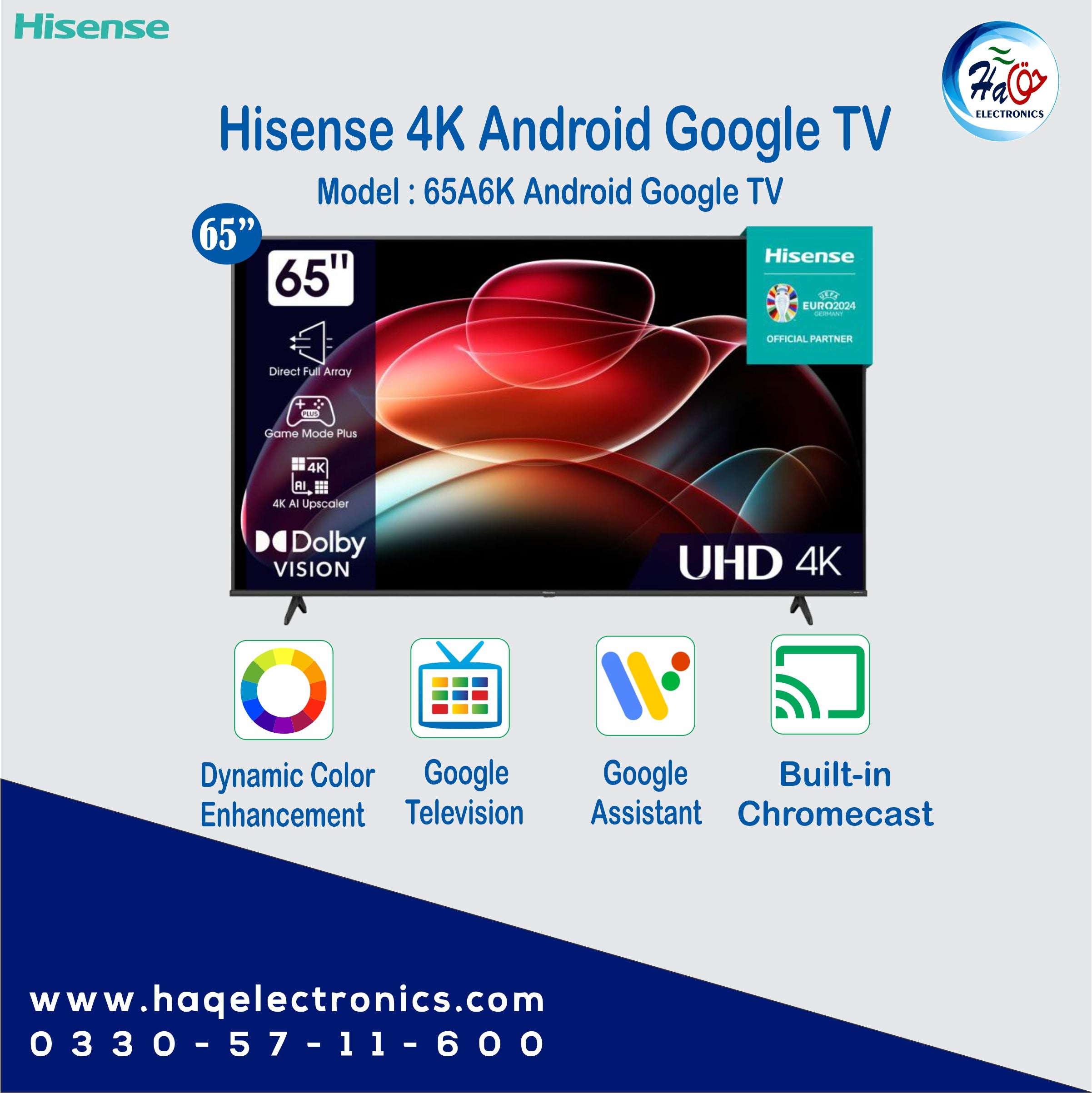 Hisense smart 4K android led tv 65A6K