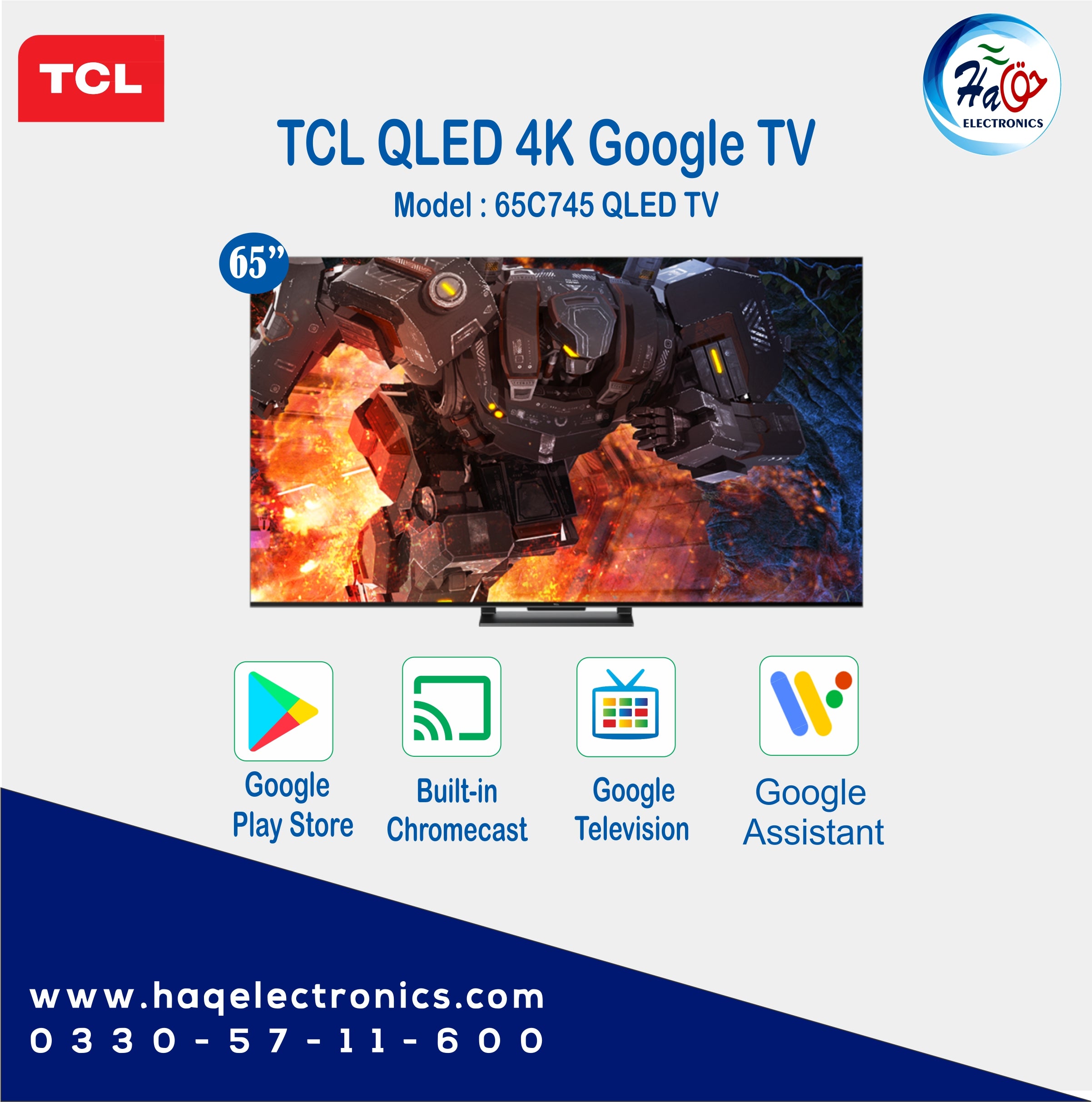 TCL 65 Inches QLED Android Smart LED TV 65C745