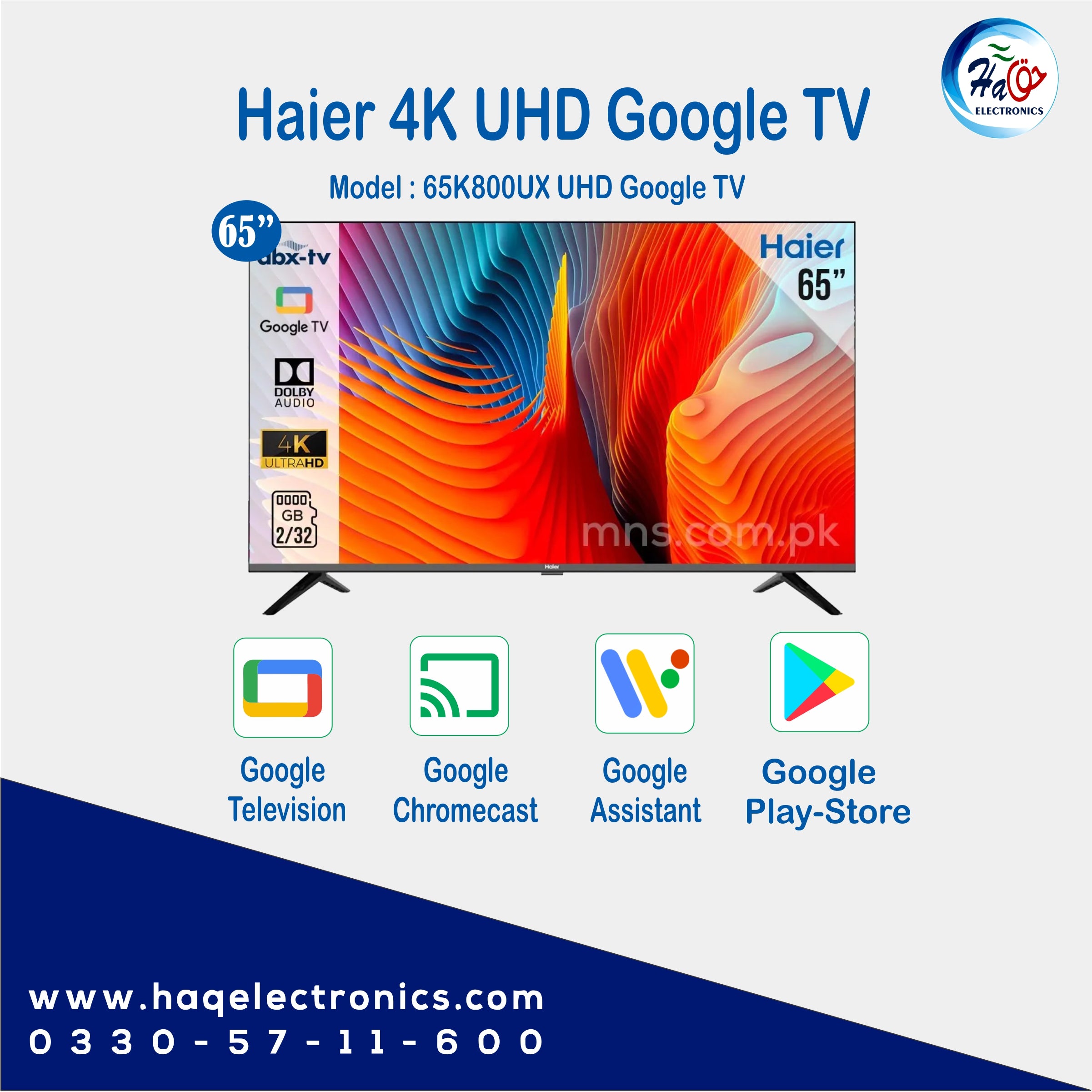 Haier H65K800UX 65 Inch 4K UHD Google LED TV