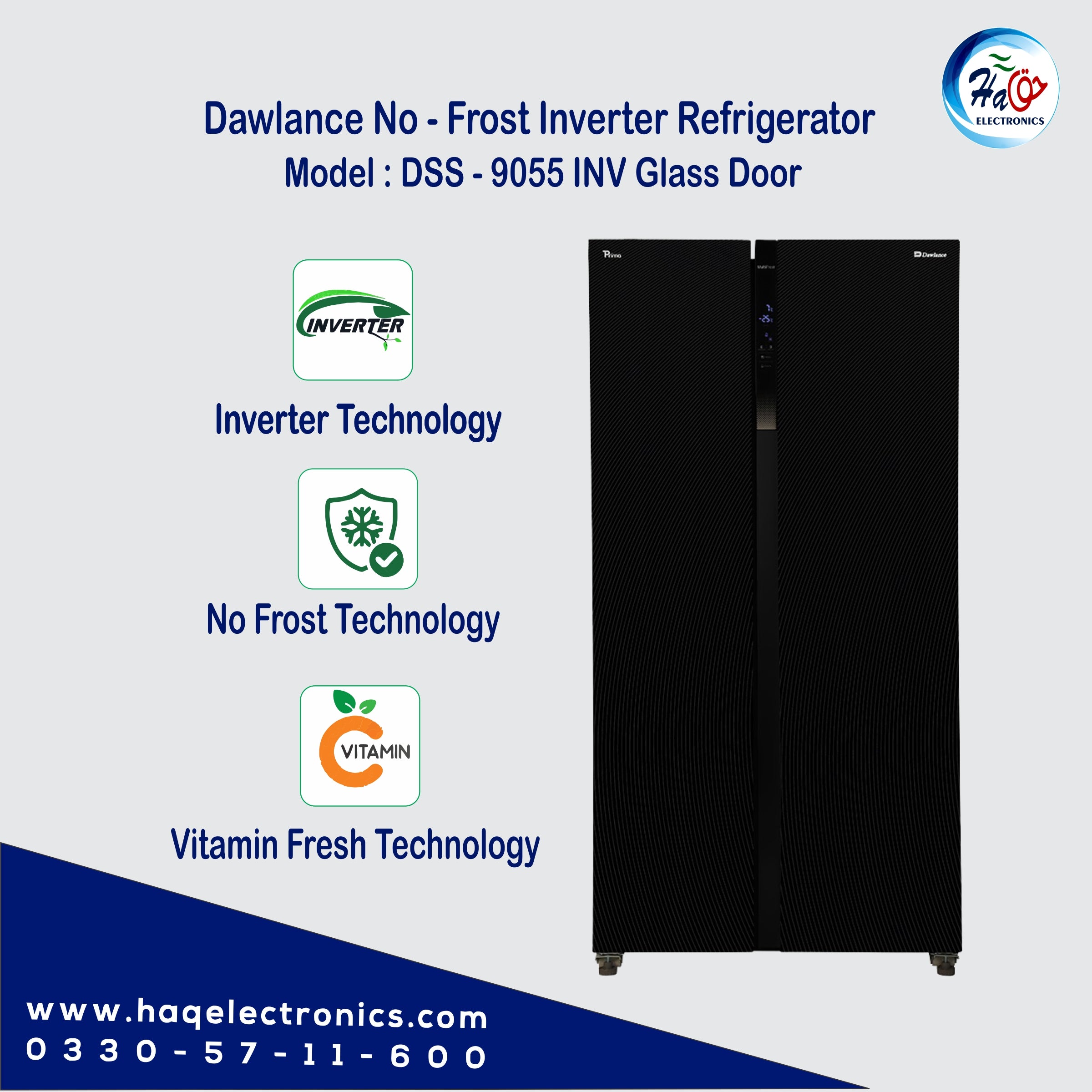 Dawlance No Frost Refrigerator DSS-9055 Glass Door Inverter