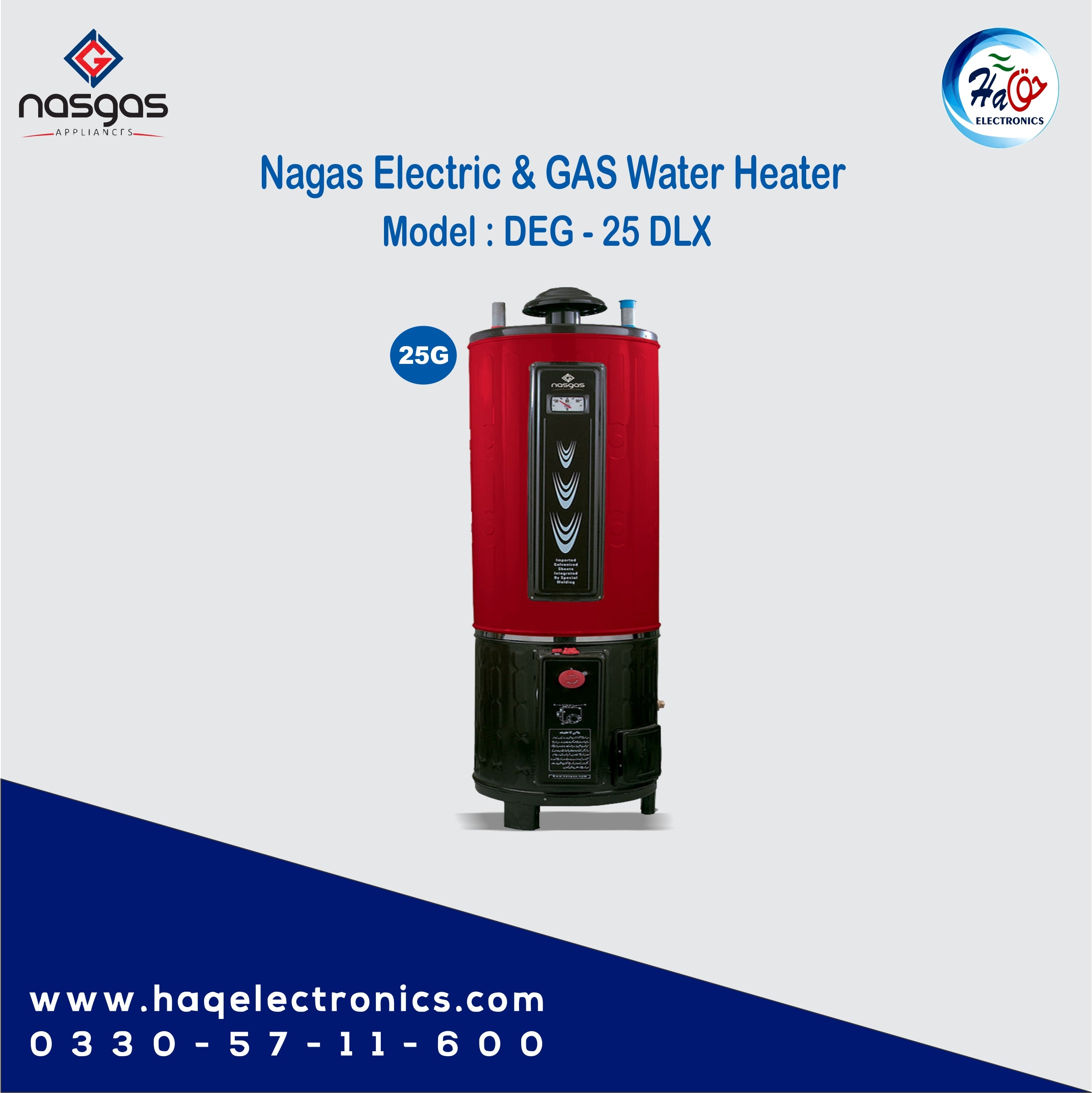 Nasgas electric and gas geyser DEG-25 DLX