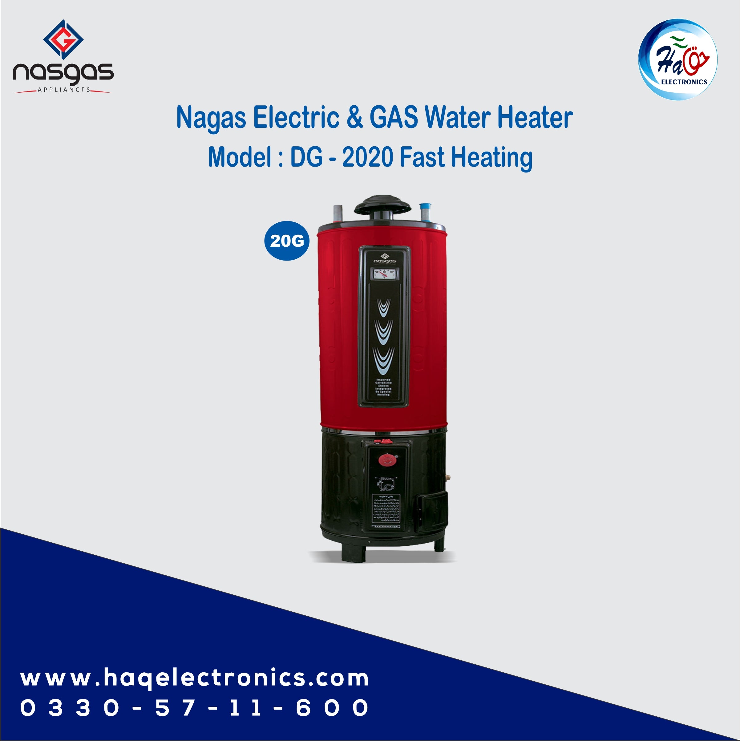Nasgas electric and gas geyser DG-2020 Fast Heating