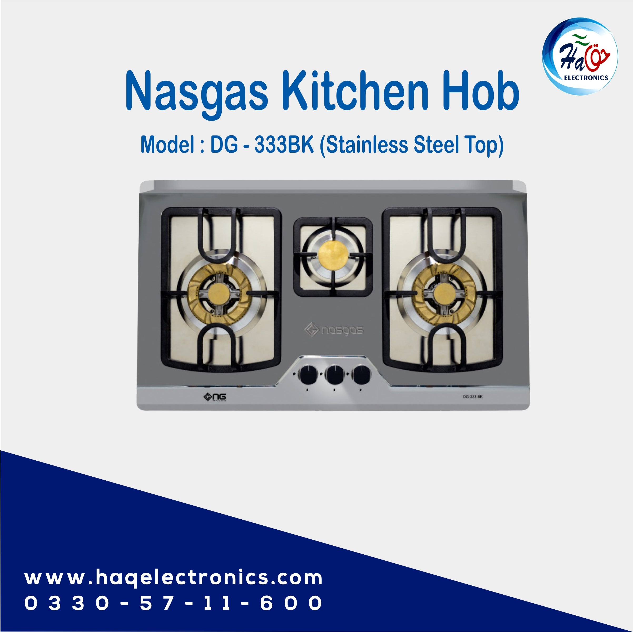 Nasgas Kitchen Hob DG-333 BK - 3 Burners, Durable & Modern