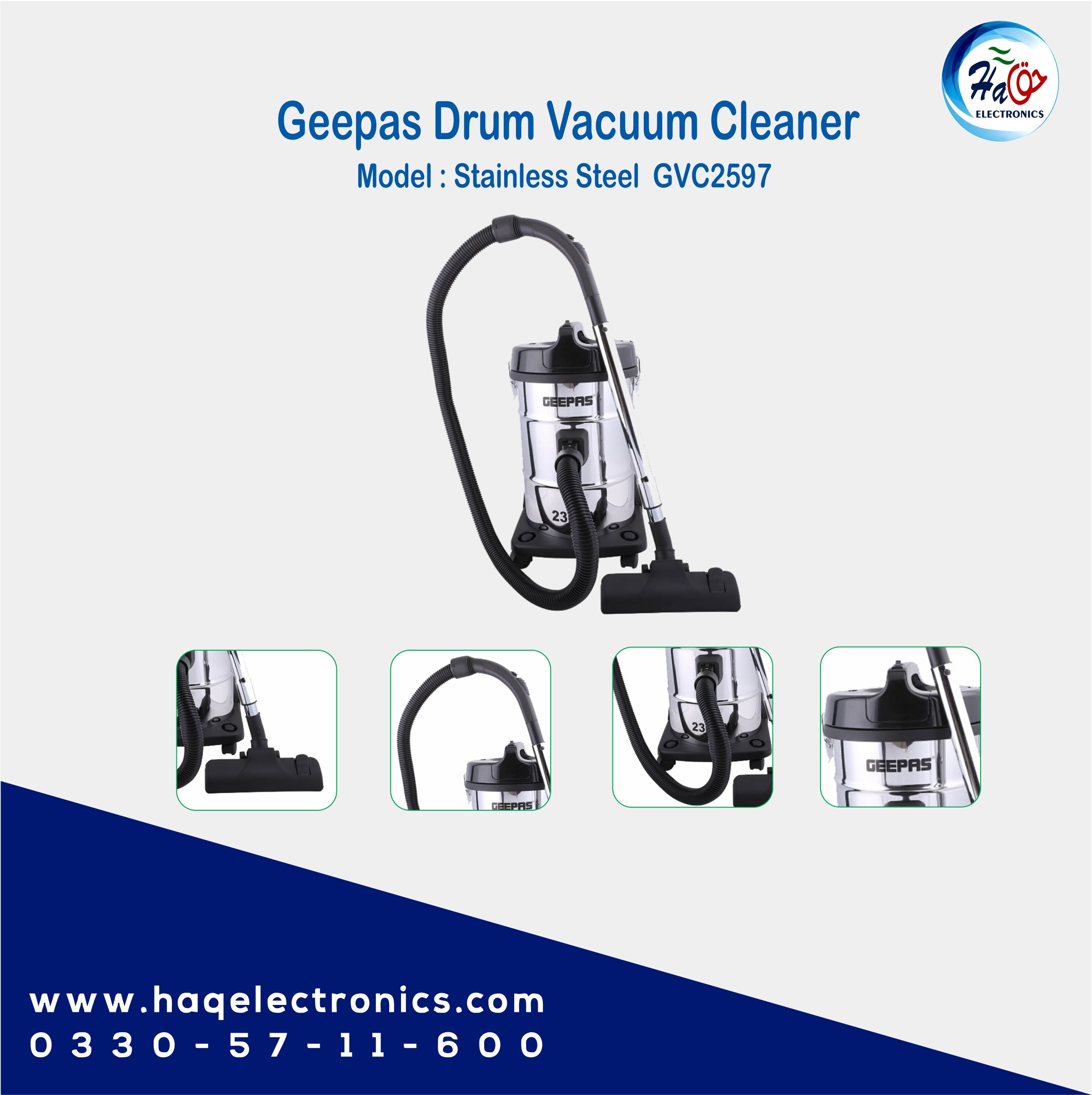 Geepas Stainless Steel Drum Vacuum Cleaner GVC2597