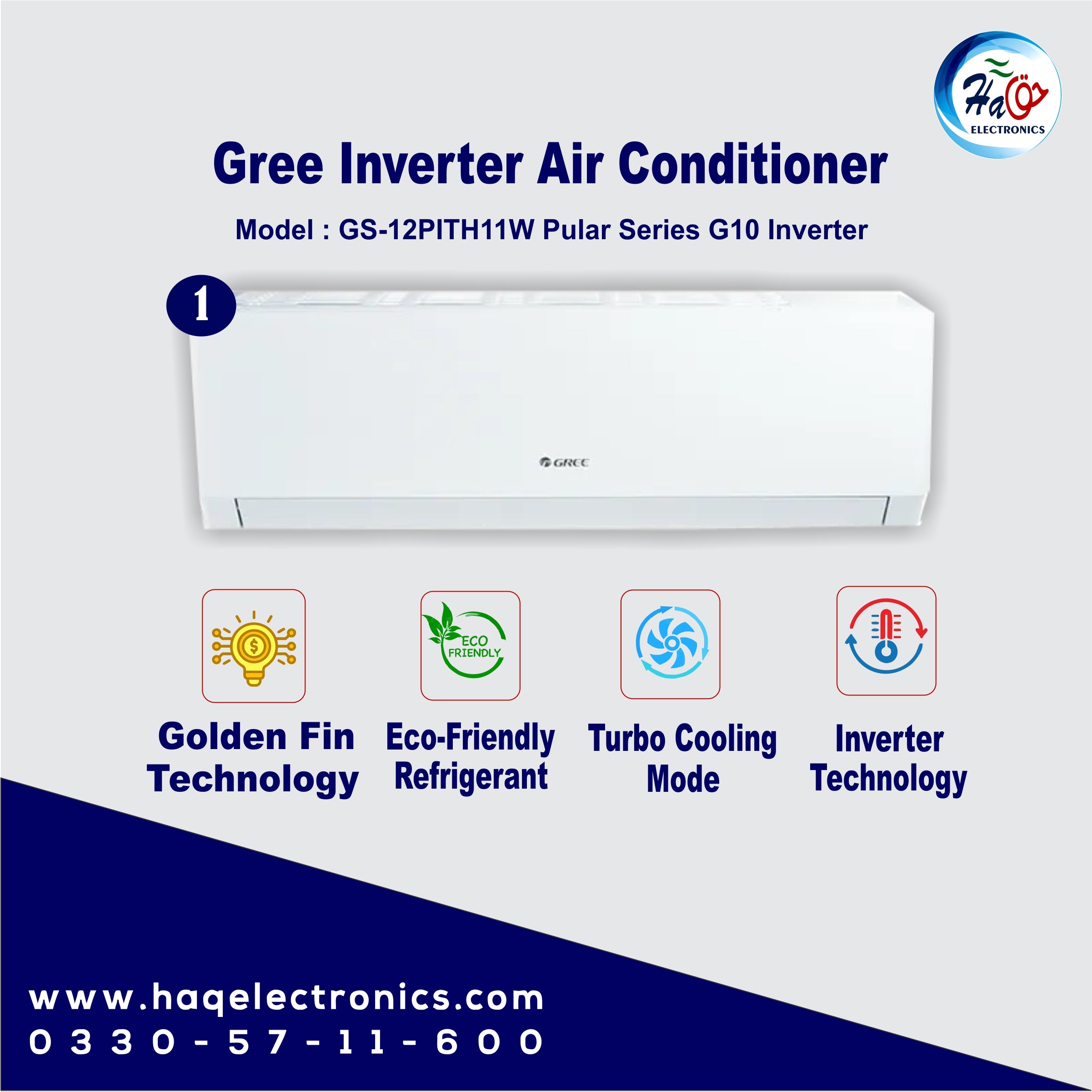 Gree Split AC GS-12PITH11W 1Ton (Pular Series G10 Inverter)