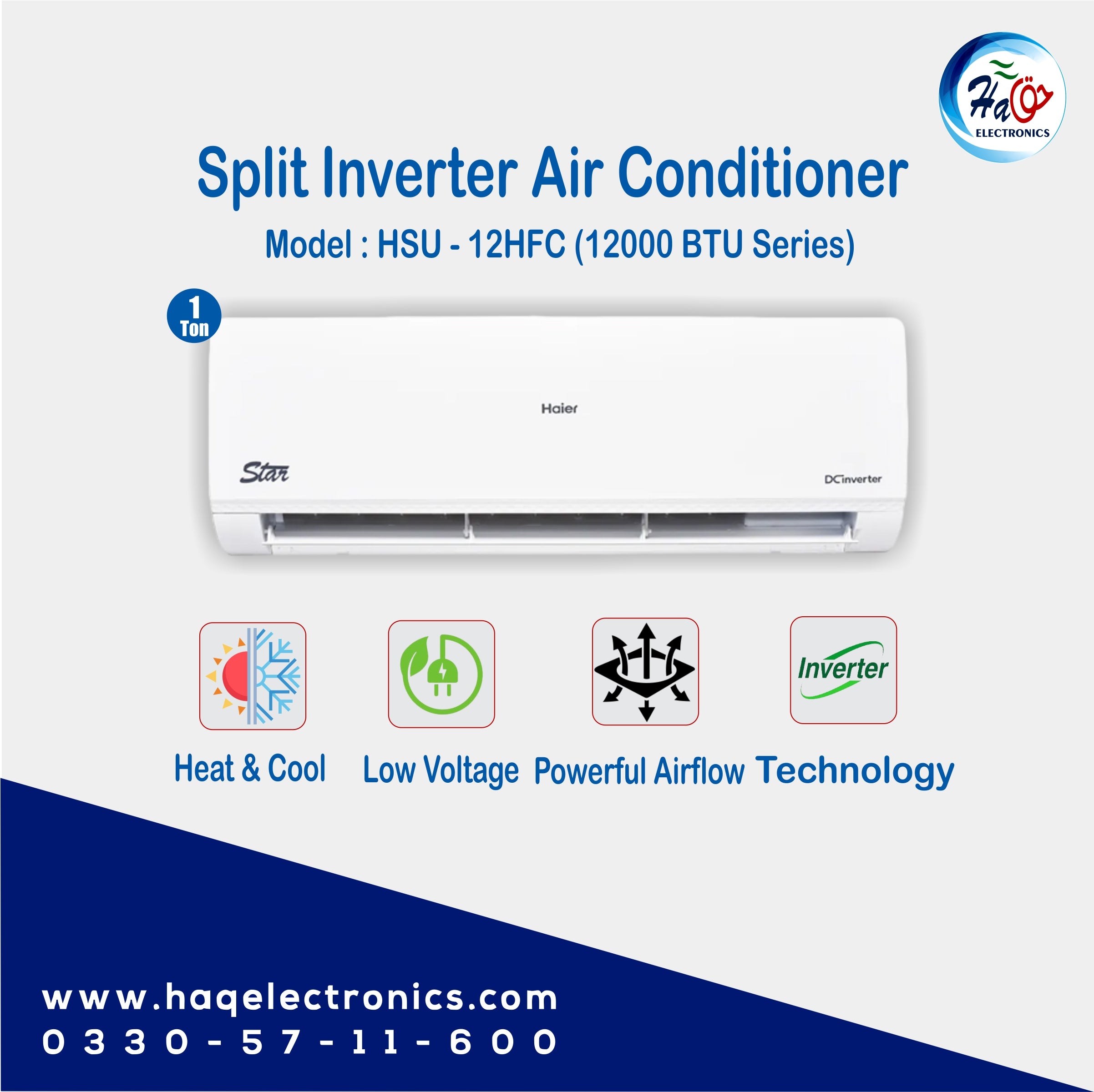 Haier AC Split Inverter 1.0 Ton HSU-12HFCA (White)