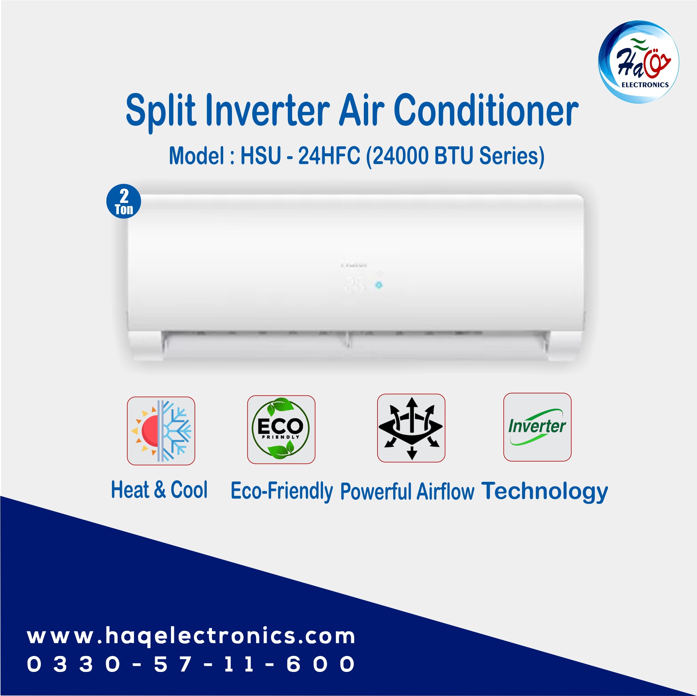 Haier Inverter Split AC HSU-24HFCD Heat & Cool 2 Ton