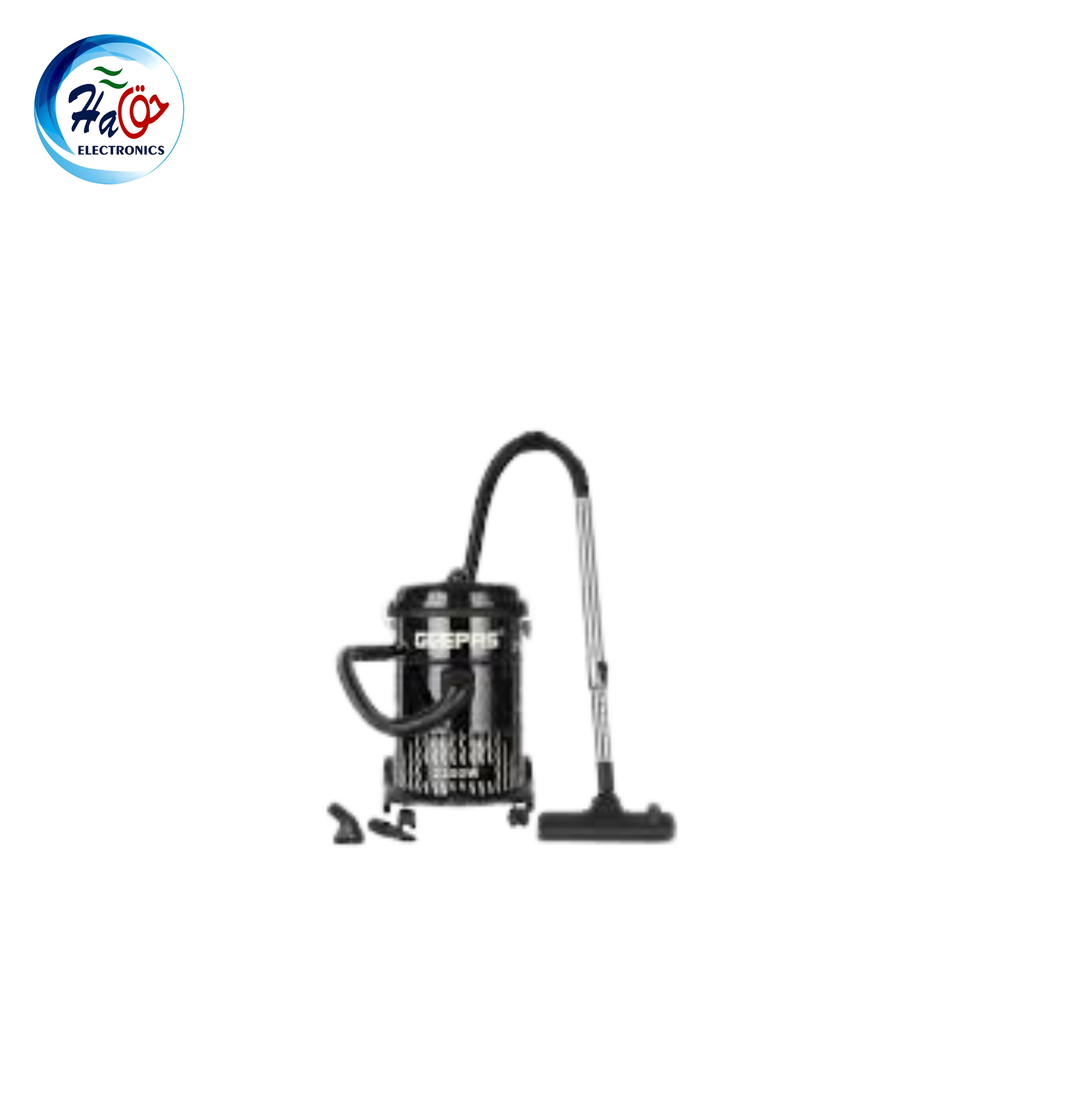 Geepas Vacuum Cleaner GVC 2592 drum style vacuum cleaner with metallic tank, powerful suction system, and dry blow functionality