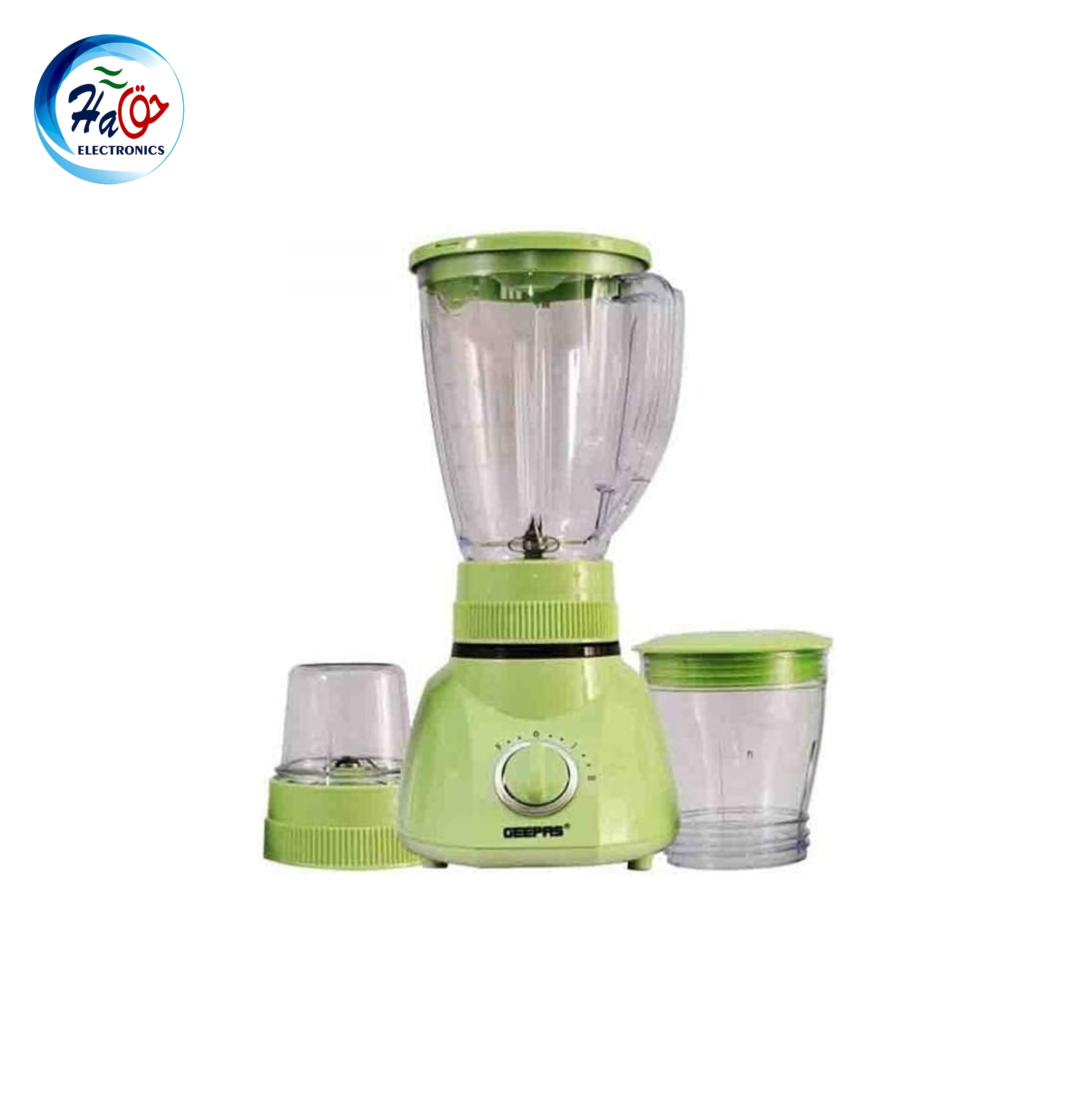 GEEPAS BLENDER 1514 3-in-1 kitchen blender with 1.6L jar, dry mill, and mincer attachments for household food preparation