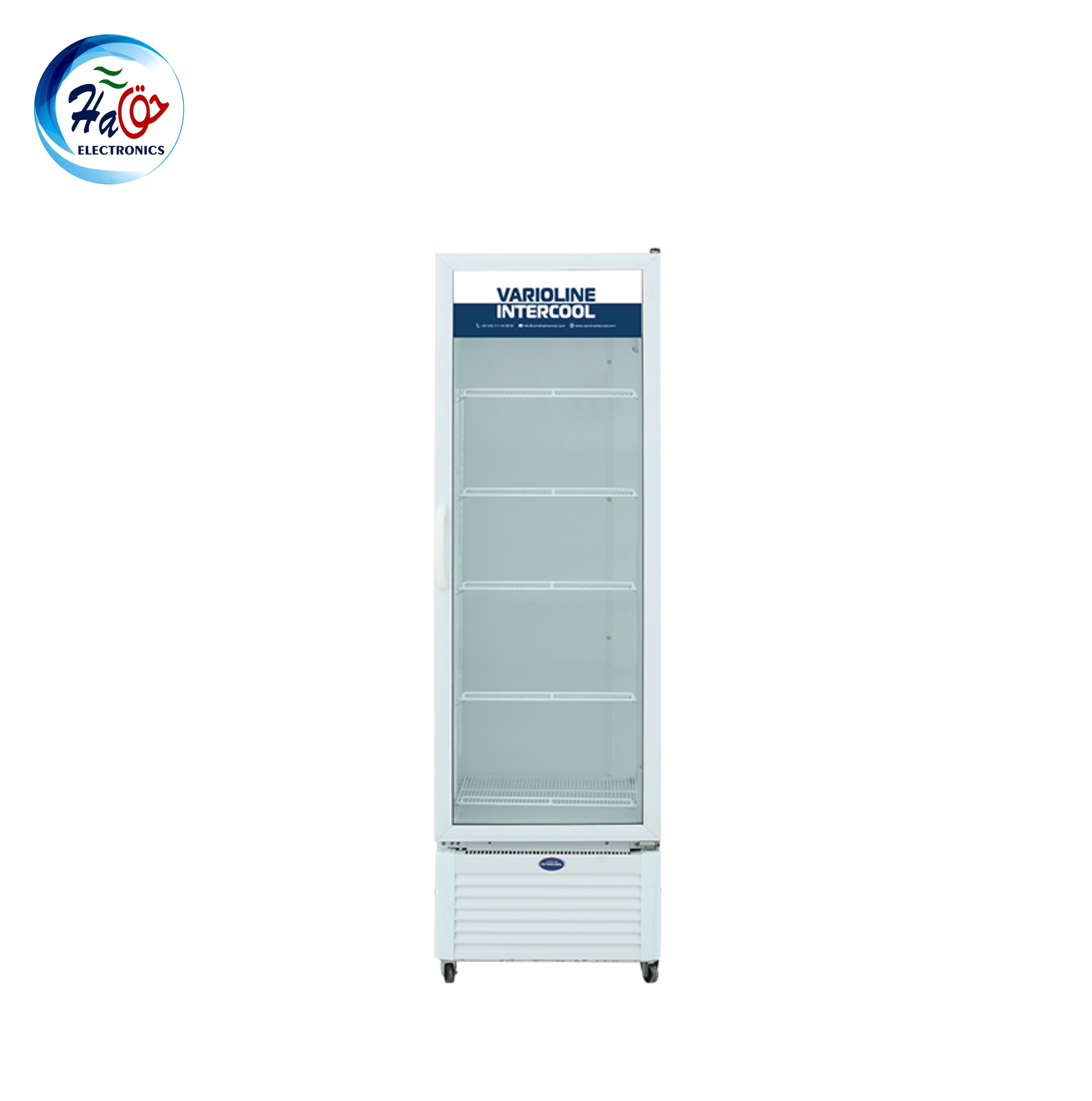 Varioline Intercool VCS-19 white commercial glass door display chiller refrigerator with adjustable shelves for beverages dairy products snacks and retail display
