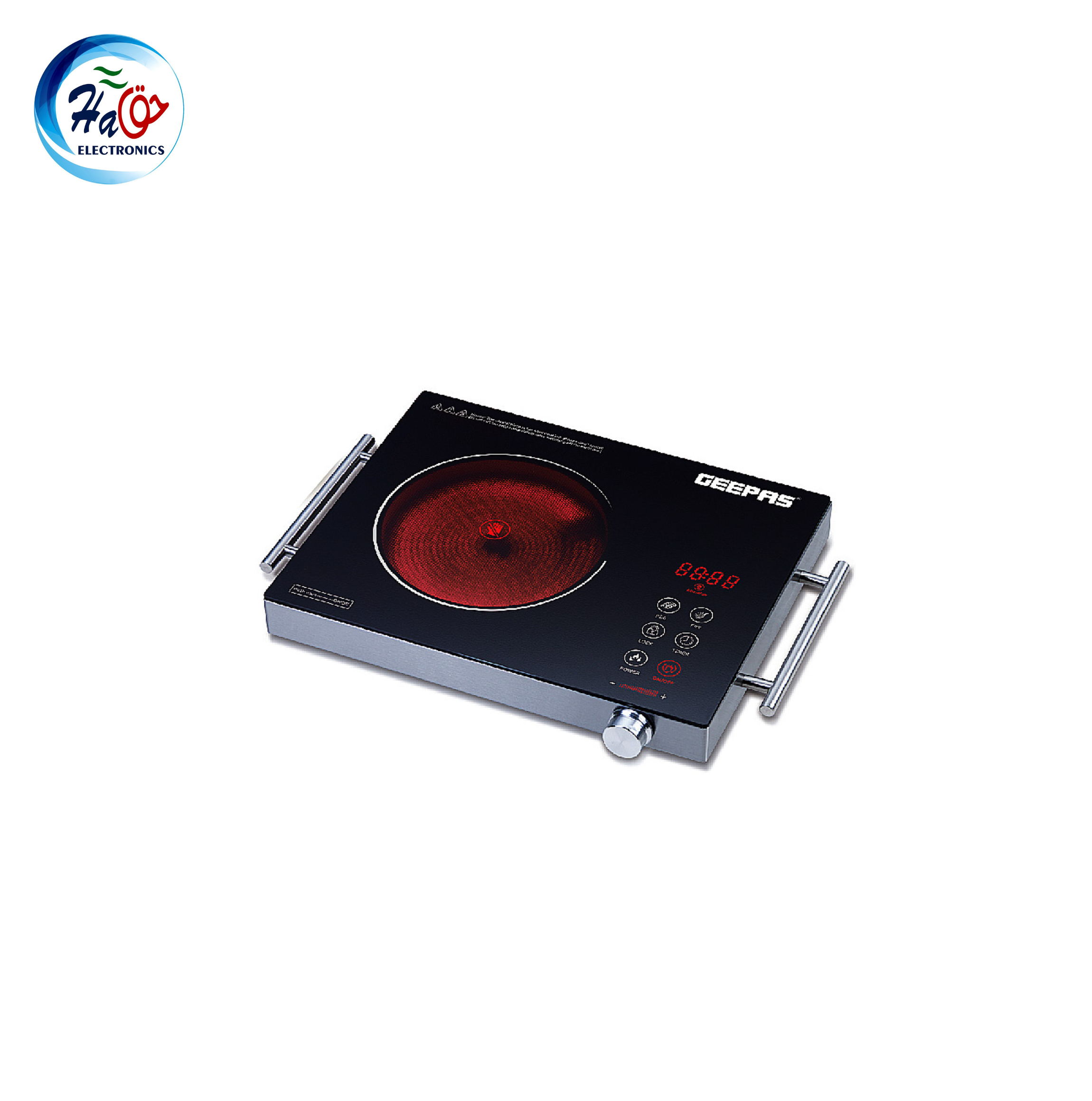 GEEPAS INDUCTION COOKER 6920 digital infrared cooker with touch controls, LED display, and crystal glass cooking surface