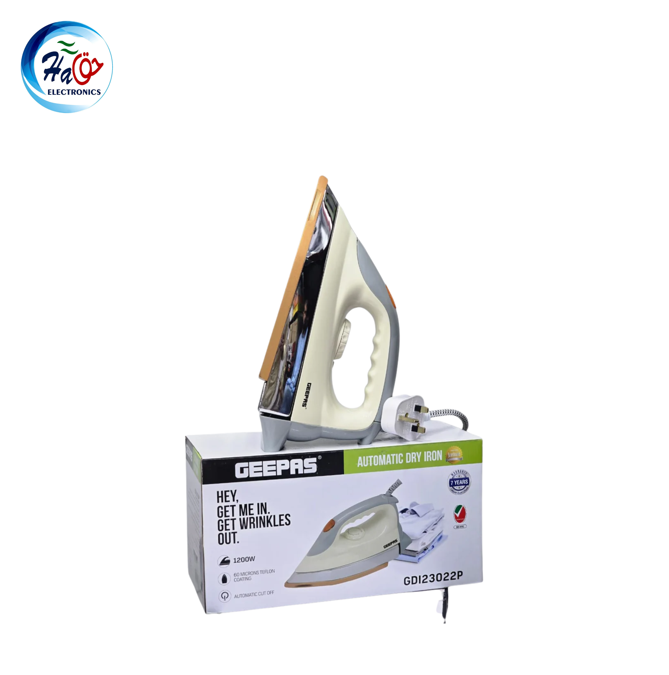 GEEPAS IRON 23022 heavyweight automatic dry iron with non-stick Teflon soleplate and adjustable temperature control