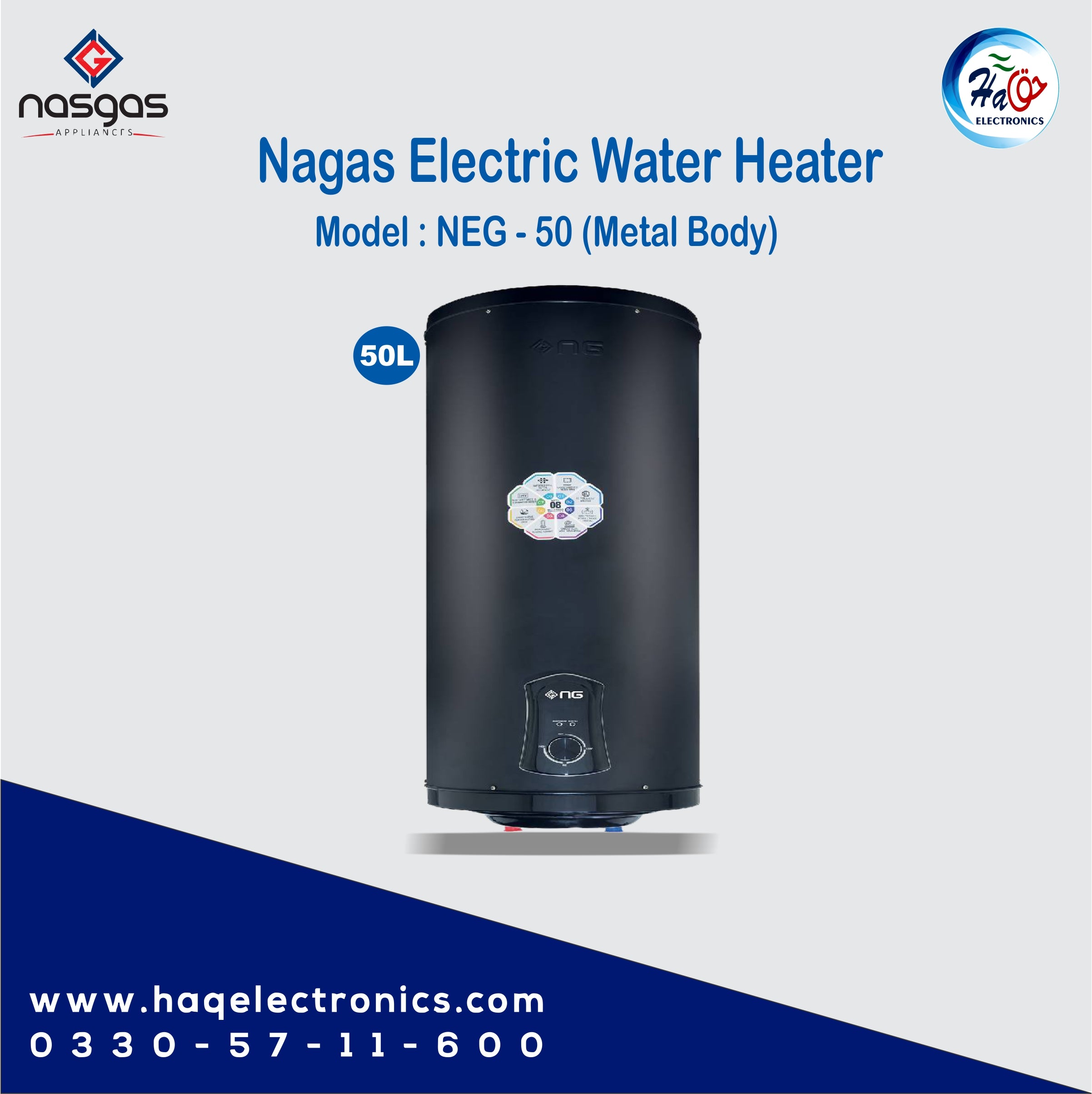 Nasgas electric geyser NEG-50 (Metal Body)