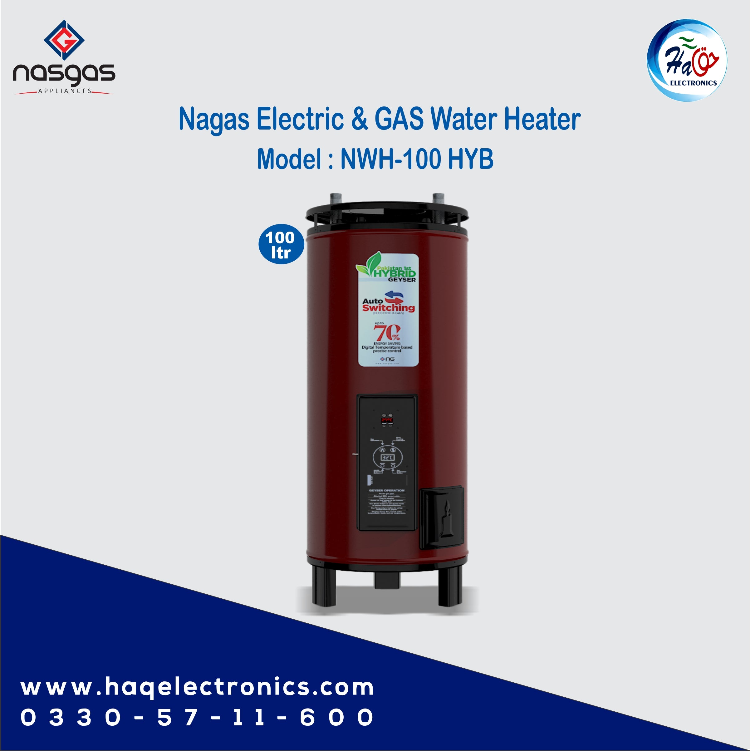 Nasgas Electric & Gas Water Heater NWH-100 HYB