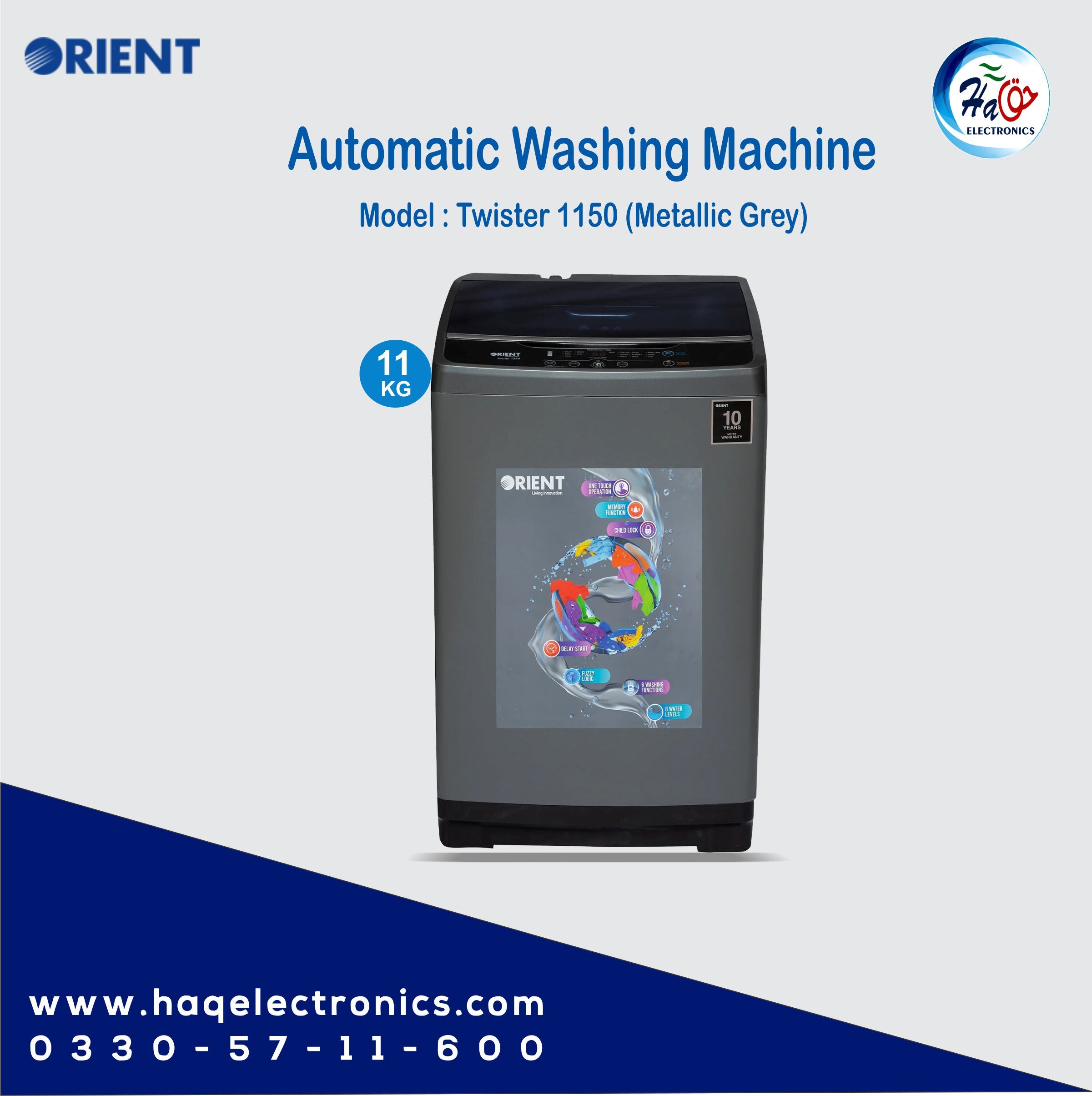 Oreint Automatic Washing Machine Twister 1150 Metallic Grey