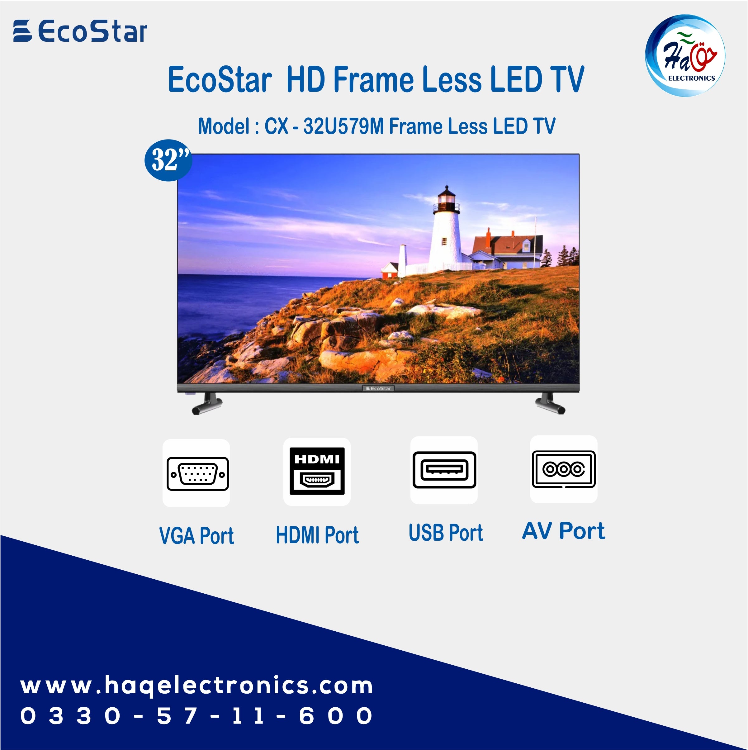 EcoStar CX-32U579 32 Inches LED HD Frameless TV