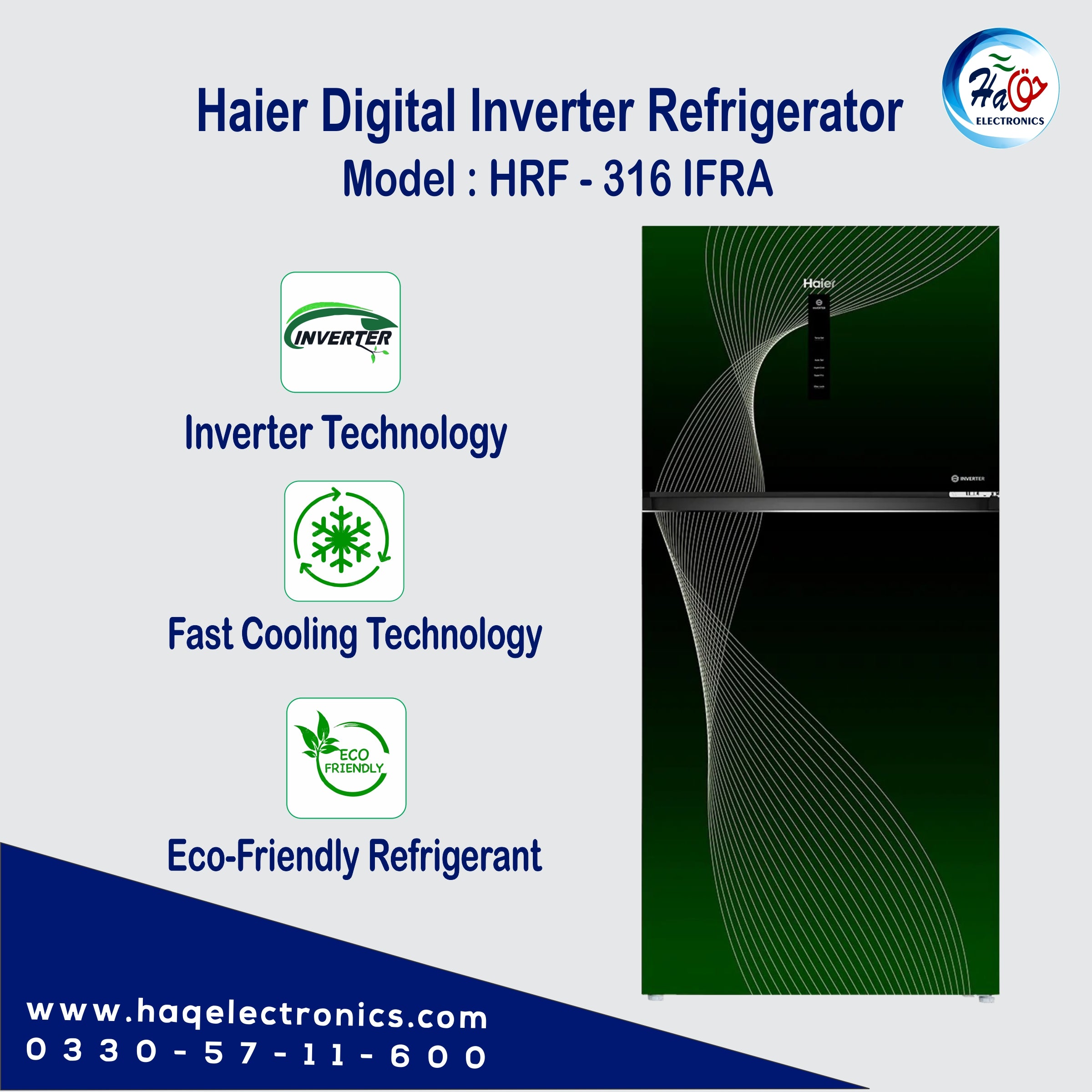 Haier Inverter Refrigerator HRF-316 IFRA (Glass Door)