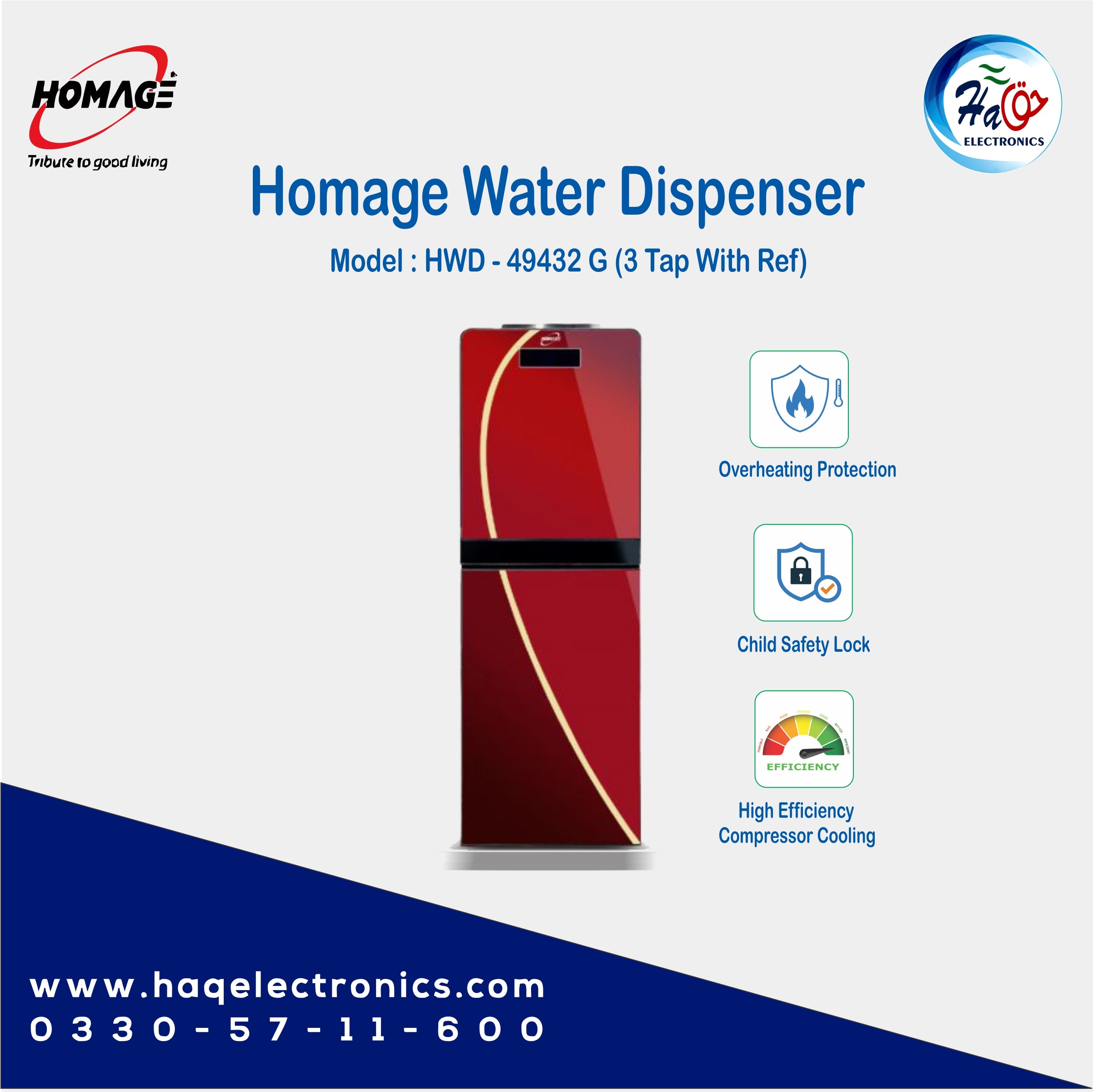 Homage Water Dispenser HWD-49432 (GD, 3Tap with Ref )