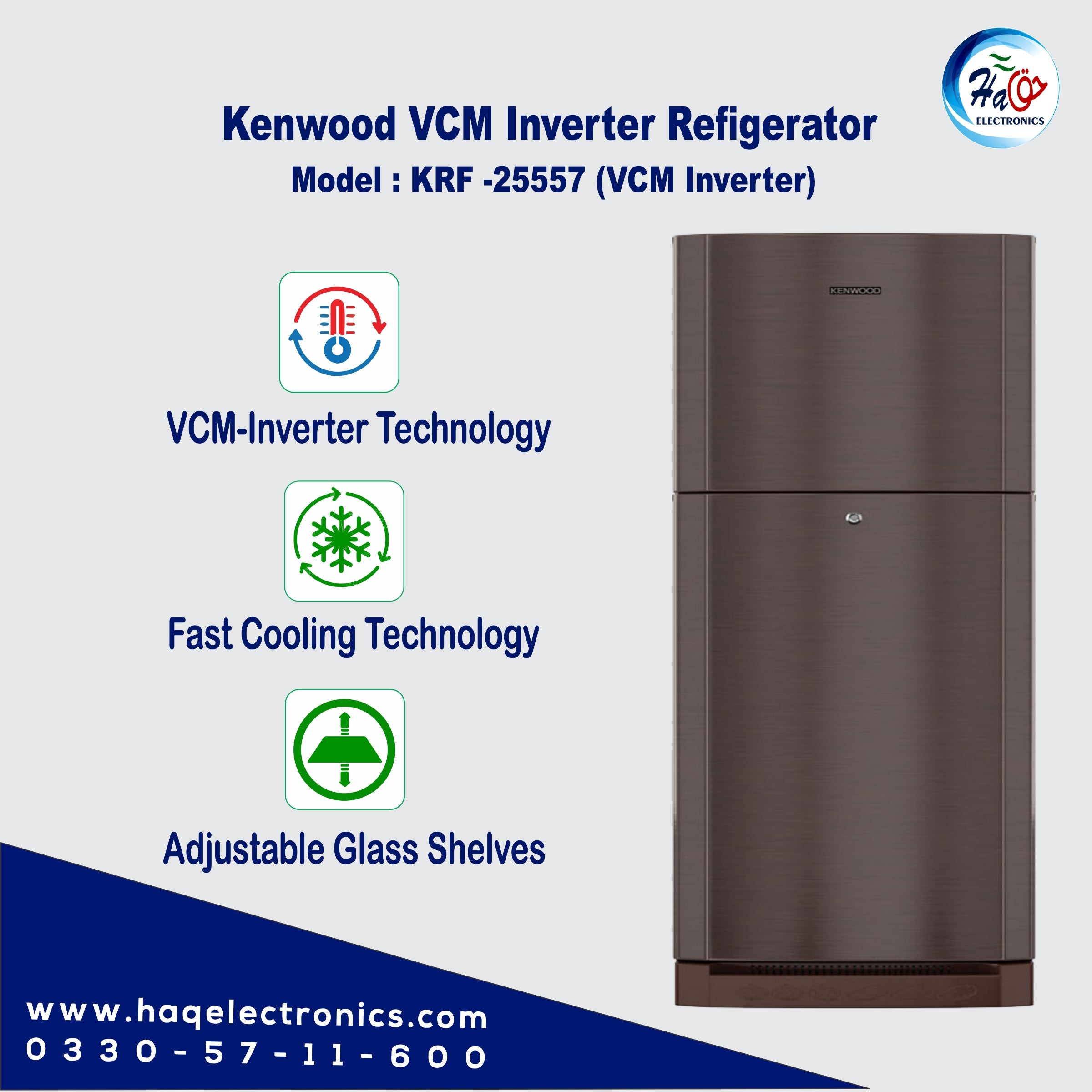 Kenwood Refrigerator KRF-25557 VCM Inverter | Energy Efficient & Stylish