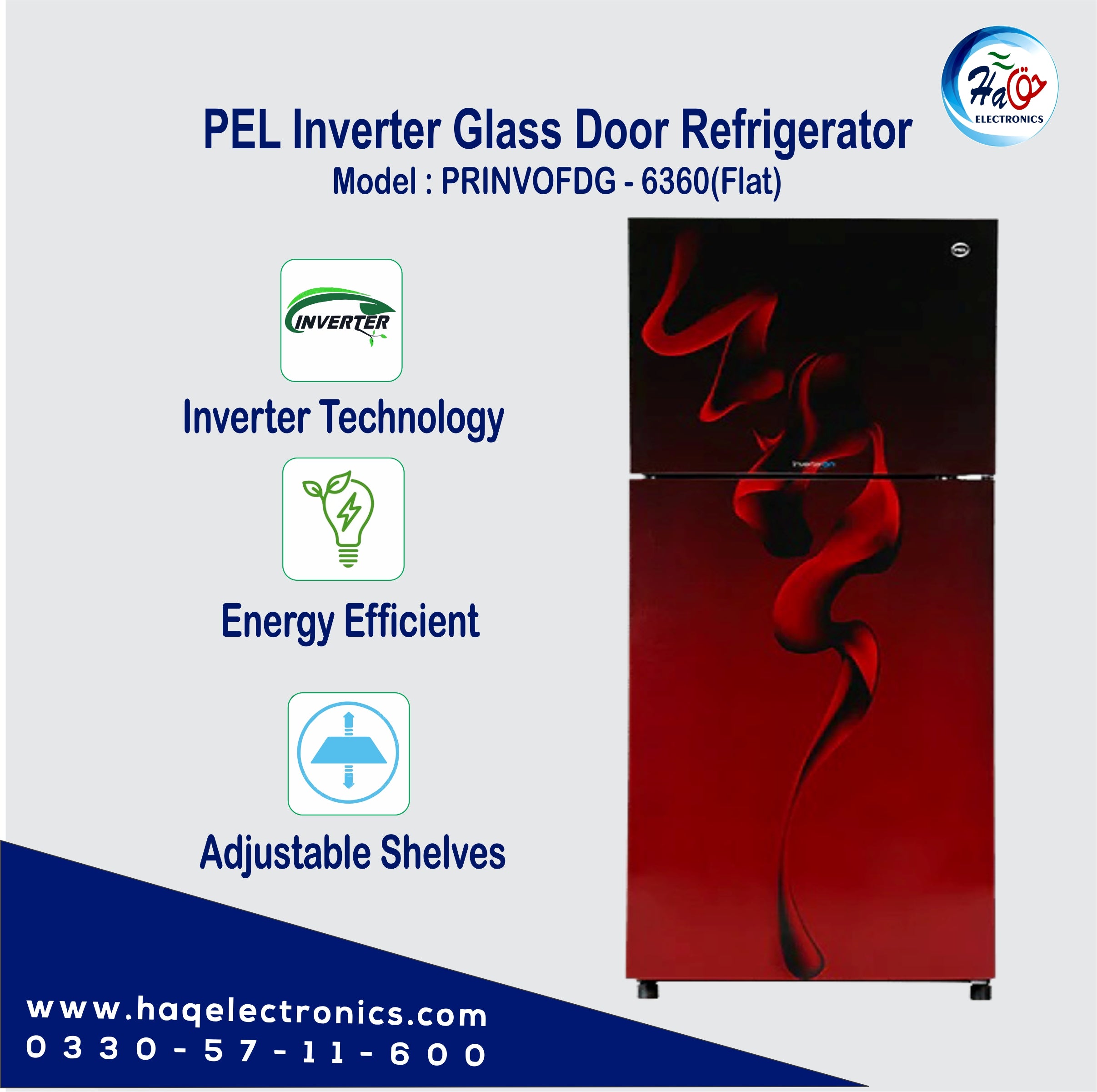 PEL PRINVOFGD-6360 Inverter On Flat Glass Door Refrigerator
