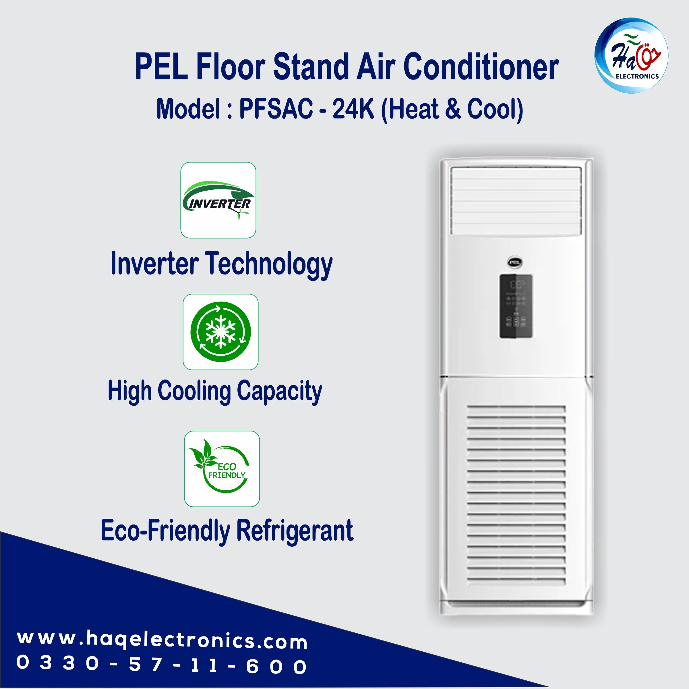 PEL Floor Stand Air Conditioner InverterOn Bold PFSAC - 24K (Heat & Cool)