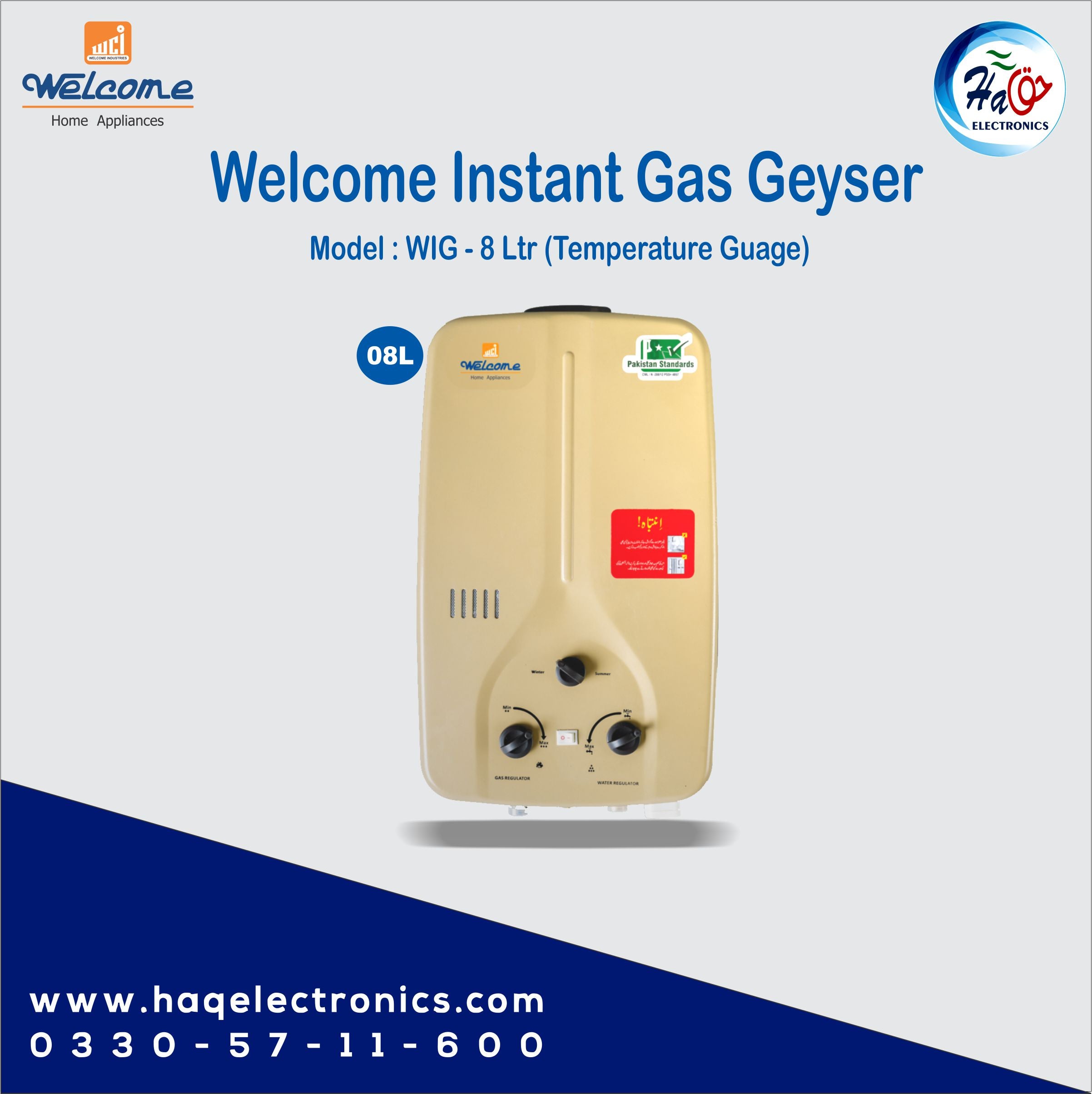 Welcome instant gas geyser WIG- 8Litre