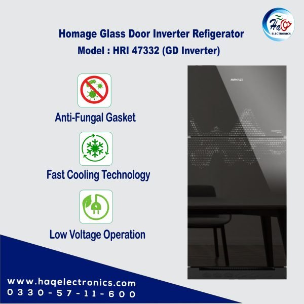 Homage HRI-47332 Glass Door Inverter Refrigerator | Energy Efficient & Stylish Design
